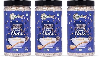 NutriOrg Instant Oats 1.2kg (Pack of 3 * 400) | Organic & Gluten Free | High fibre & Protein Rich | Easy to Cook | Nutritional Breakfast
