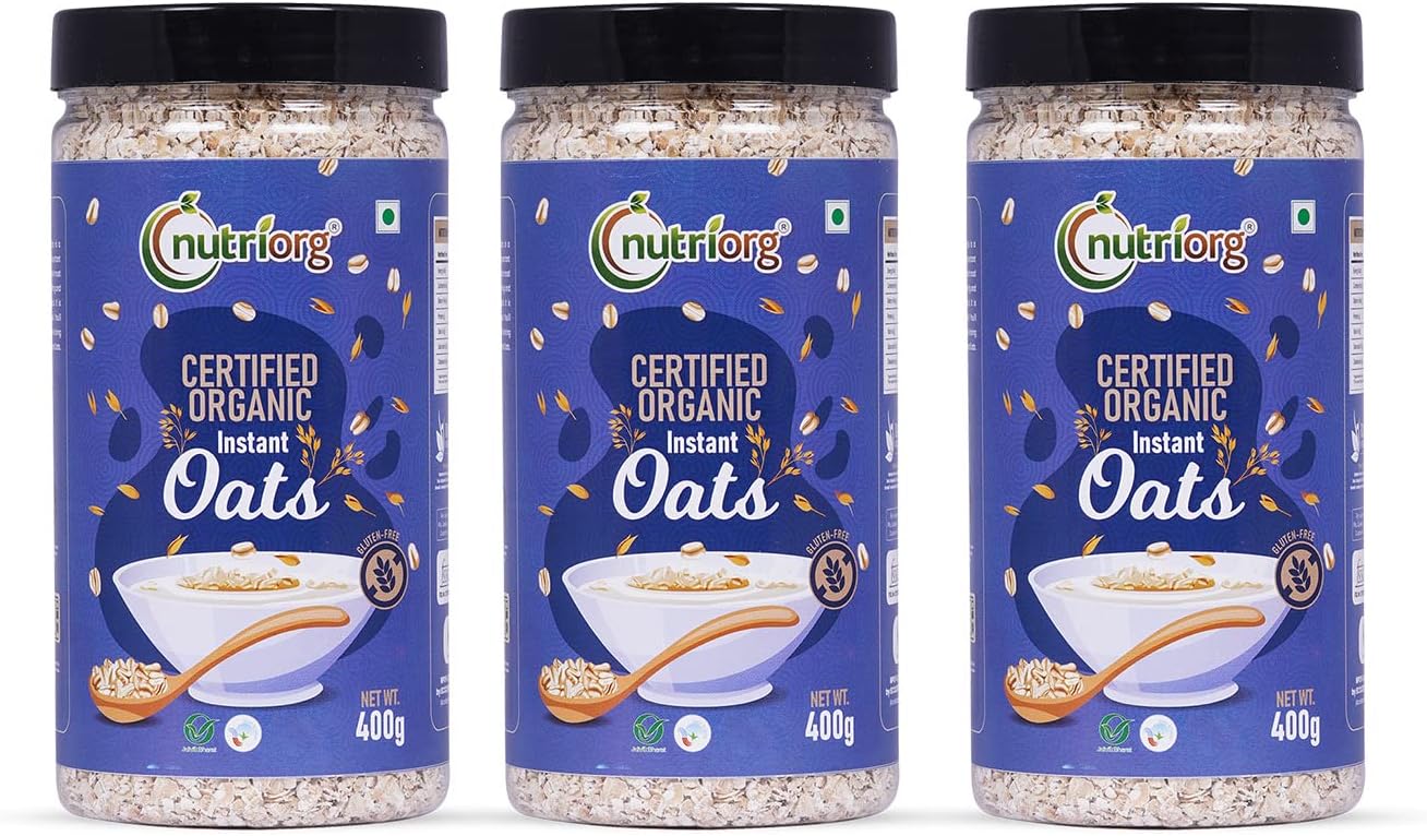 Instant Oats 1.2kg (Pack of 3 * 400) | Organic & Gluten Free | High fibre & Protein Rich | Easy to Cook | Nutritional Breakfast