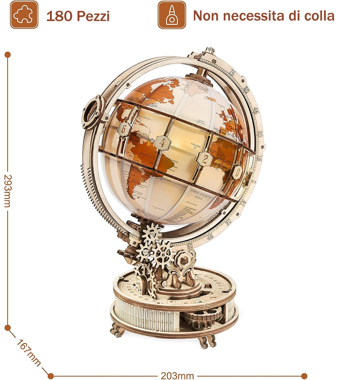 ROKR Puzzle 3D in Legno Globo Luminoso Modellismo da Costruire Adulti Wooden Puzzle, 180 Pezzi, Luminous Globe