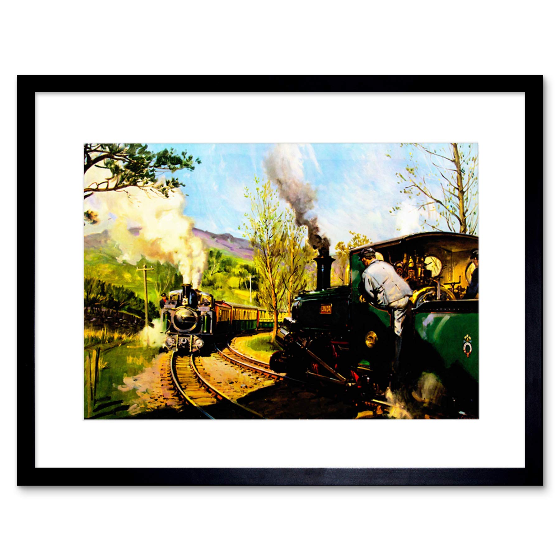 Wee Blue Coo PAINTING VINTAGE STEAM TRAIN FFESTINIOG RAILWAY WALES FRAMED PRINT B12X12265