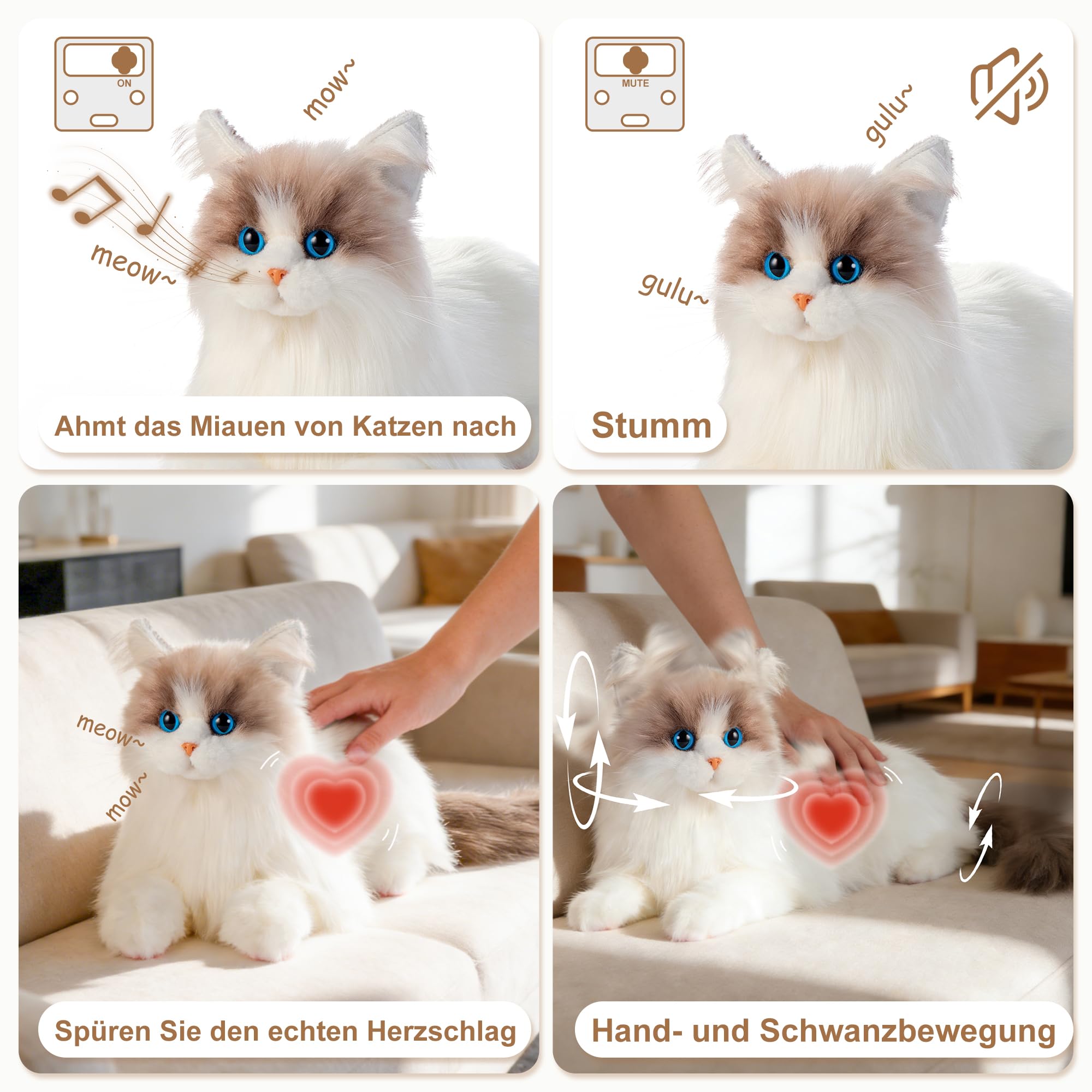 Chongker Interaktives Plüschtier Roboter Katze (Weiß)