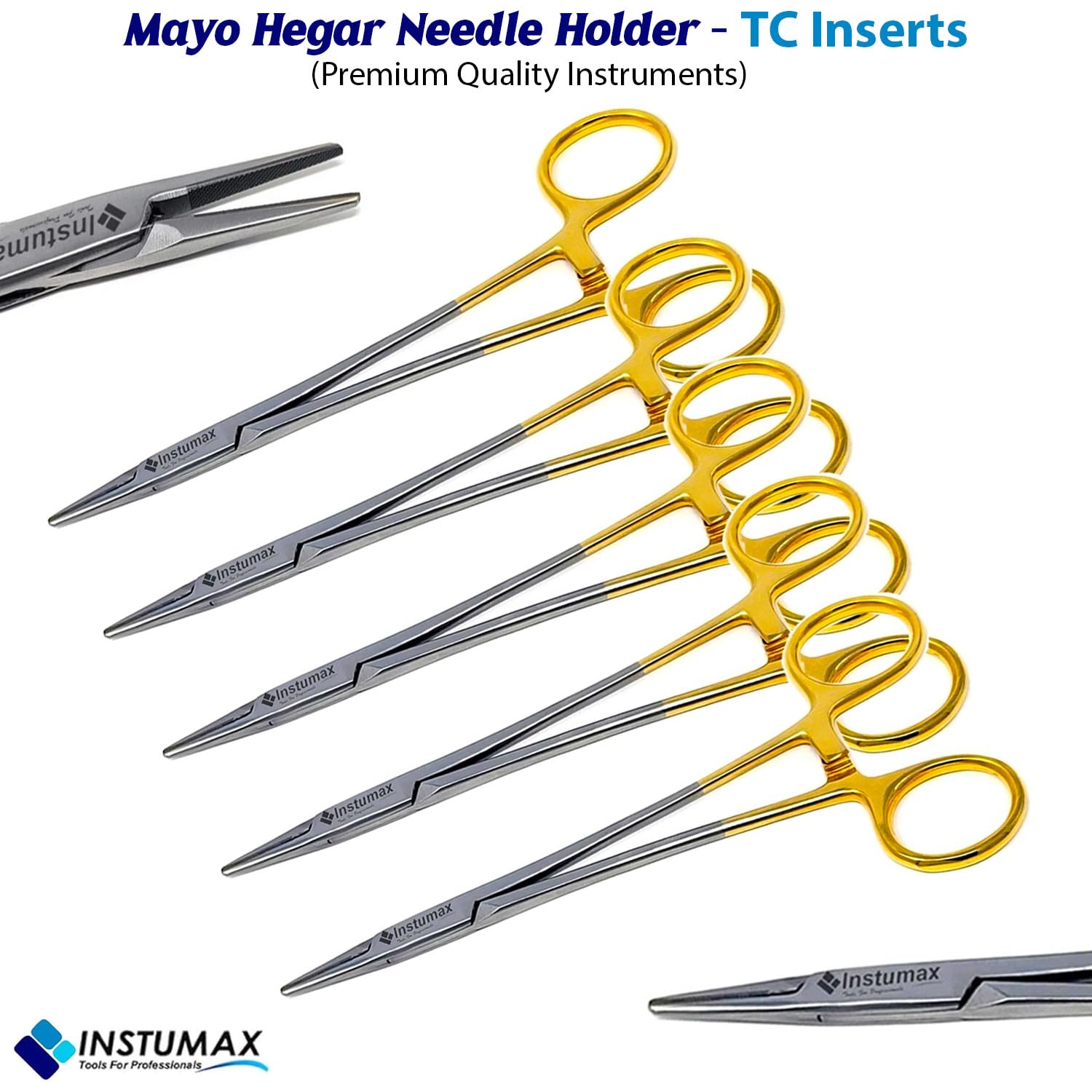 5Pcs Mayo Hegar Needle Holder TC – Tungsten Carbide Needle Holder Forceps Set, Surgical-Grade Stainless Steel Instruments for Suturing, Dentists, Medical Students, Vets & Professionals