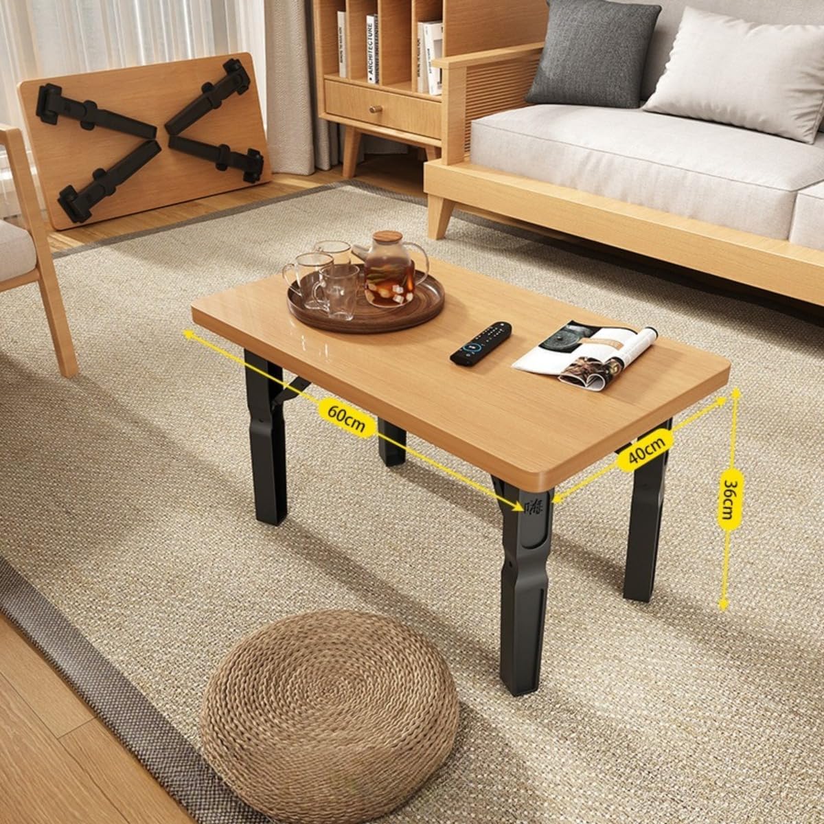 Andulaの折りたたみ瞑想テーブル、日本のロータータの低脚、シンプルな木製ティー、多機能の小さな床ティーコンピューターデスク (ナ