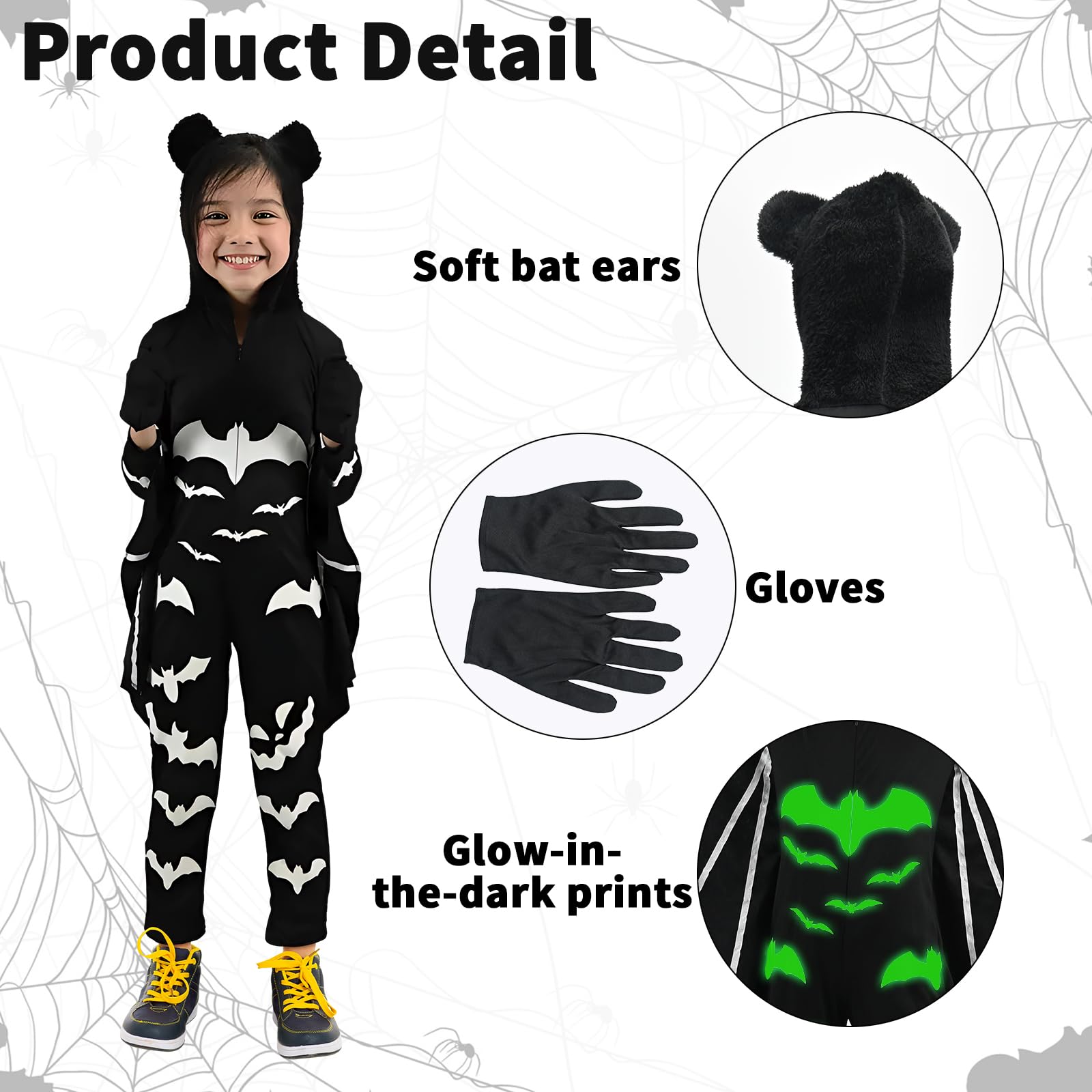 Smlper Bat Costume, Halloween Costume, Children's Costumes, Glow Bat costume, Carnival Costumes for Boys and Girls (XL) - Image 2
