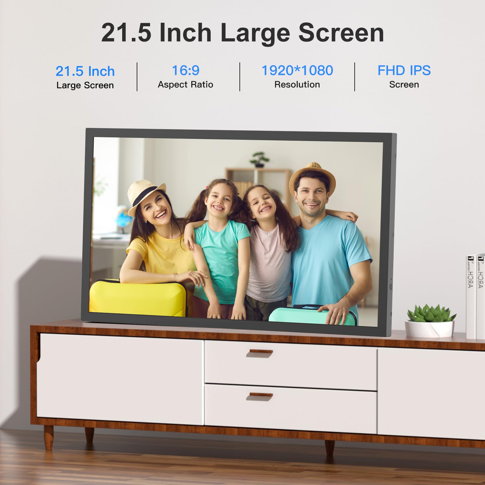 Grand cadre photo numérique 54,6 cm WiFi – 32 Go, 1920 x 1080 IPS FHD 1080p, rotation automatique, partage de photos et vidéos via application e-mail, stockage gratuit dans le cloud, montage mural,