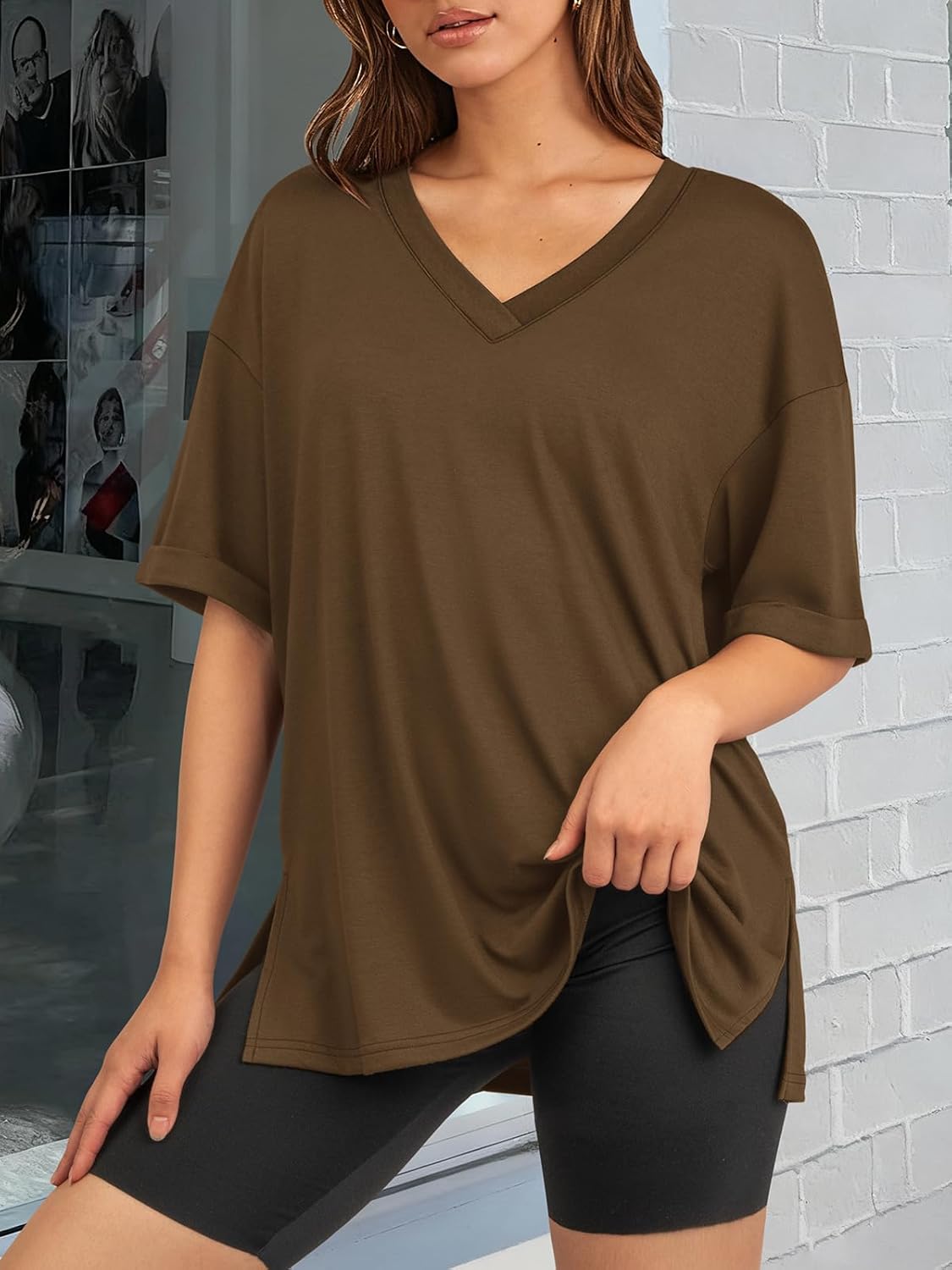 ATHMILE Oversized Tshirts for Women Summer 2026 V Neck Casual Workout Plus Size Tops Spring Fashion Cute Basic Trendy Outfits - Image 2