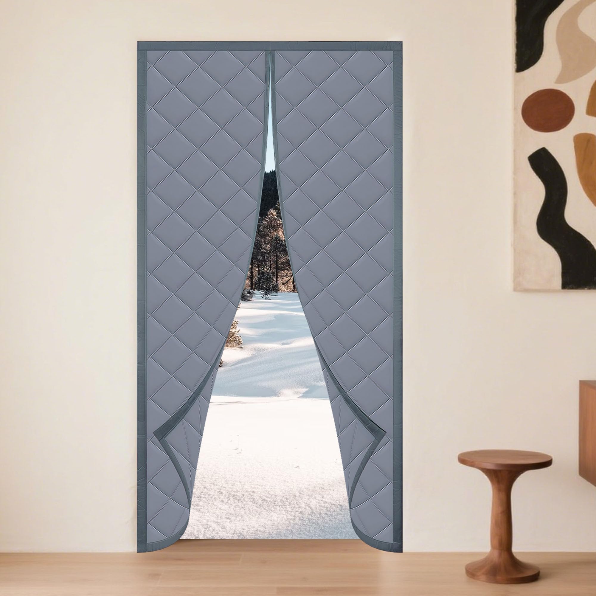Tenda per Porta Inverno Termica 61 x 188 cm Antivento in Tessuto Oxford, Inverno Termica Tende per Porta Isolante Termico e Acustico per Balcone Soggiorno, grigio argento