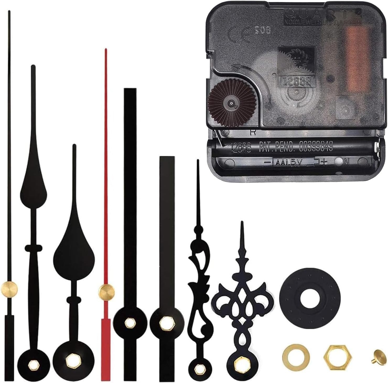 EMOON High Torque 12888 Clock Movement Mechanism with 3 Pairs of Hands, Silent Sweep Quartz Clock Motor Kit for Clock Repair DIY Replacement (Total Shaft Length 5/8 in, Black)