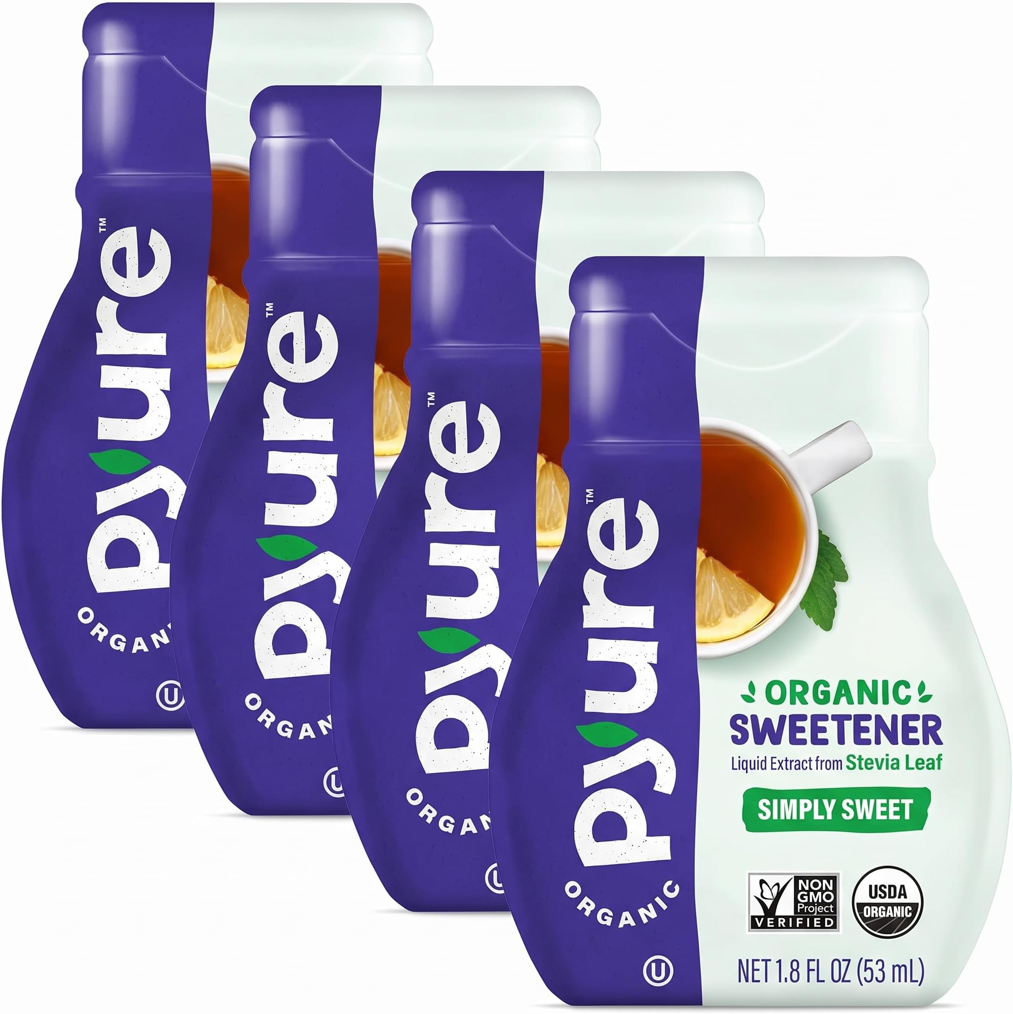 Organic Stevia Liquid Sweetener Keto Sugar Substitutes, Zero Calorie, Zero Sugar, Zero Carb, Plant-Based Sugar Free Liquid Stevia Extract, Simply Sweet, 1.8 oz (Pack of 4)