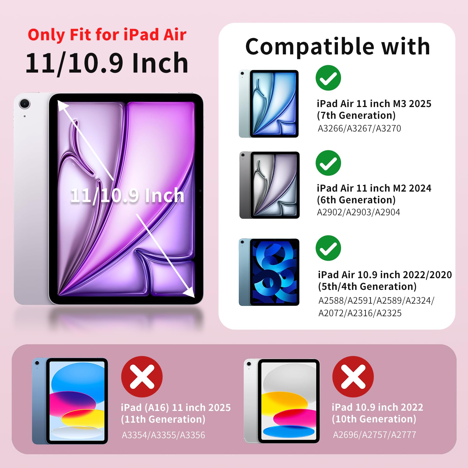 MoKo Cover per iPad Air 11 Pollici Case M3/M2 2025/2024, iPad Air 5a/4a Gen 10,9" Custodia 2022/2020 con Portapenna, Cover Trifold Sottile e Leggera con Retro in PC Rigido Traslucido, Rosa