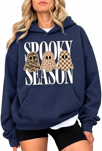 ASUIU Spooky Season Halloween Hoodies for Women Leopard Ghost Sweatshirts