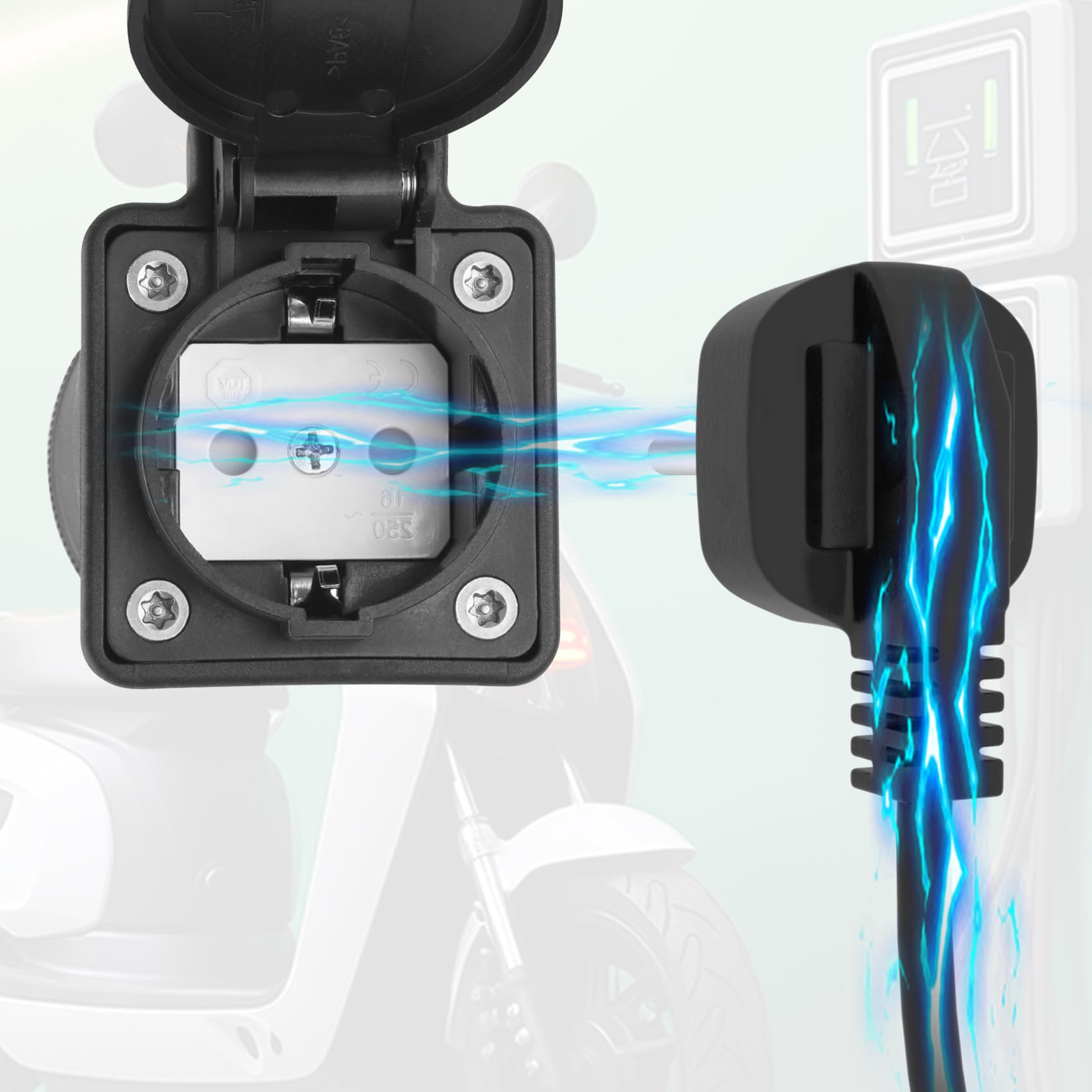 Typ 2 auf Schuko Adapter, 16A EV Kabel Ladegerät auf Schuko Steckdose für Elektromotorräder Elektromotorräder E-Bikes, IEC 62196 Typ 2 Station Entlader