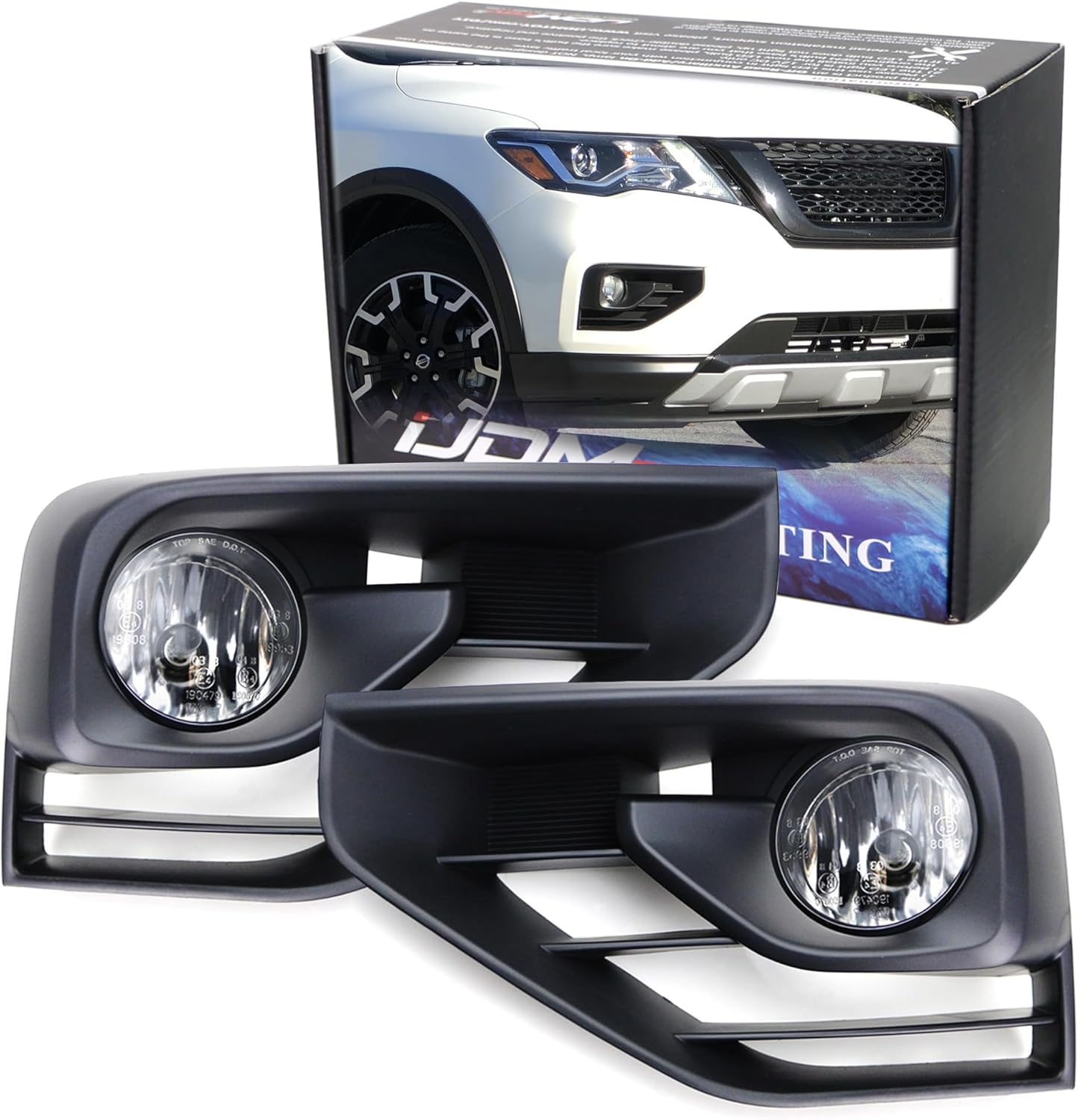 iJDMTOY OEM-Spec Clear Lens H11 Halogen Bulb Fog Light Assemblies with Bumper Fog Bezels, Wiring Harness & Switch Compatible With 2017-2020 Nissan Pathfinder (R52 LCI models)