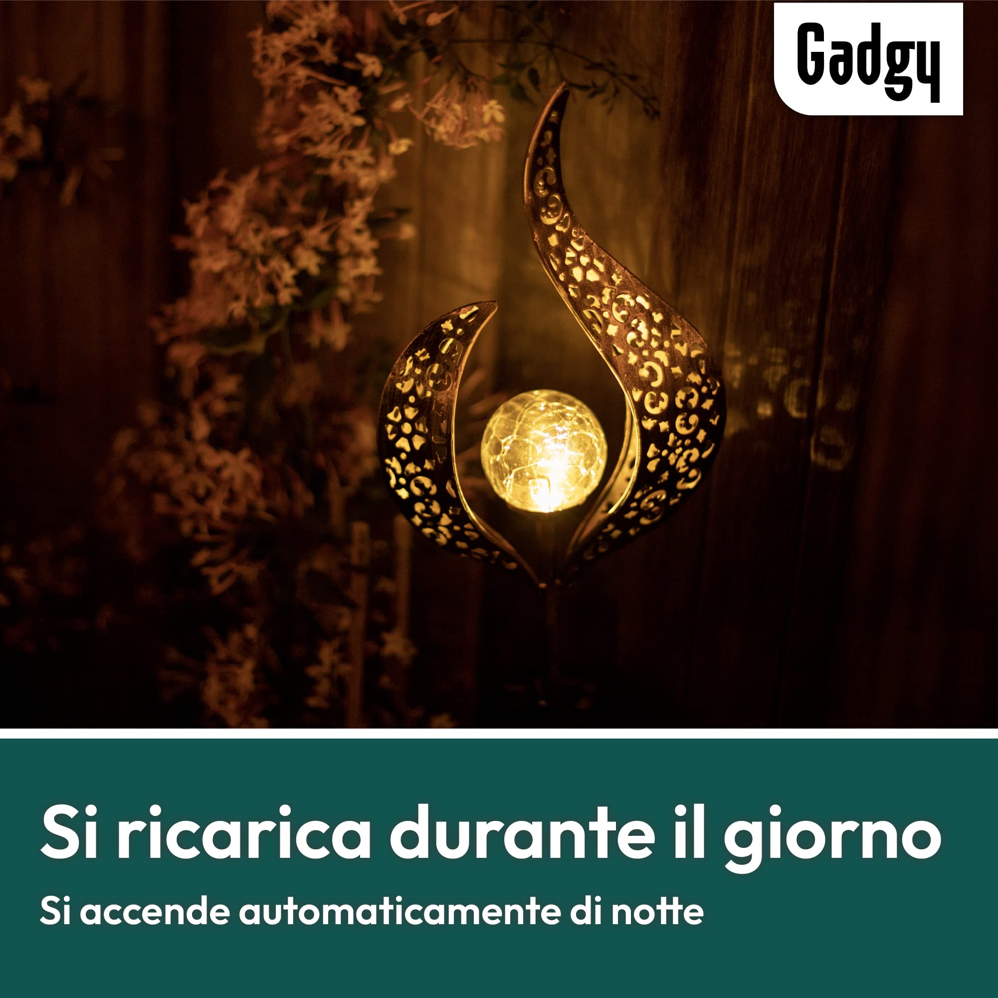 Gadgy Set di 2 Luci Solari da Giardino Effetto Fiamma LED – Lampade Decorative da Esterno Impermeabili per Patio, Balcone e Giardino – Illuminazione Solare Automatica