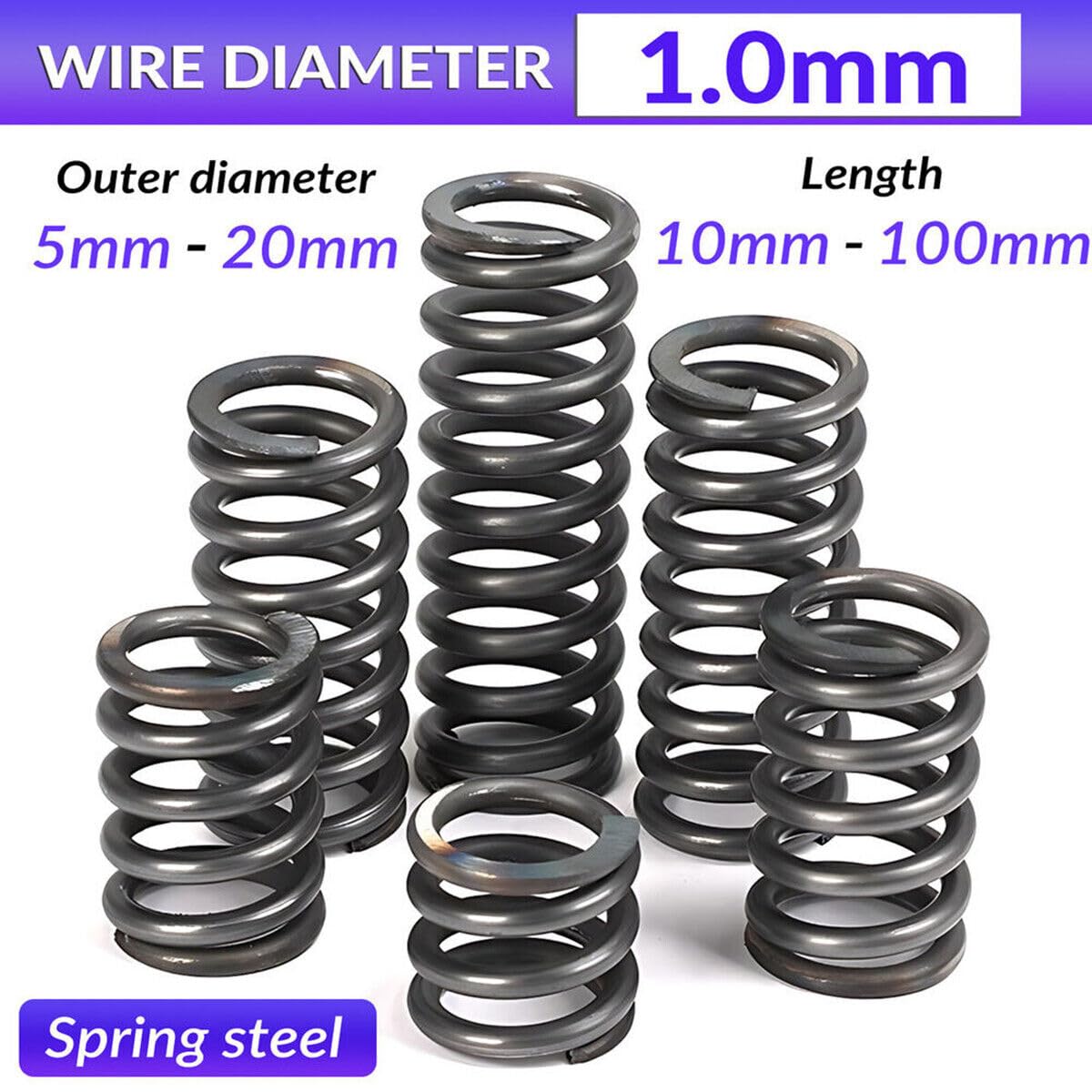 10Pcs Compression Spring 1.0mm Wire Diameter 10-100mm Length Pressure Small OD 5-20mm (10,1.0mm-16mm-50mm)