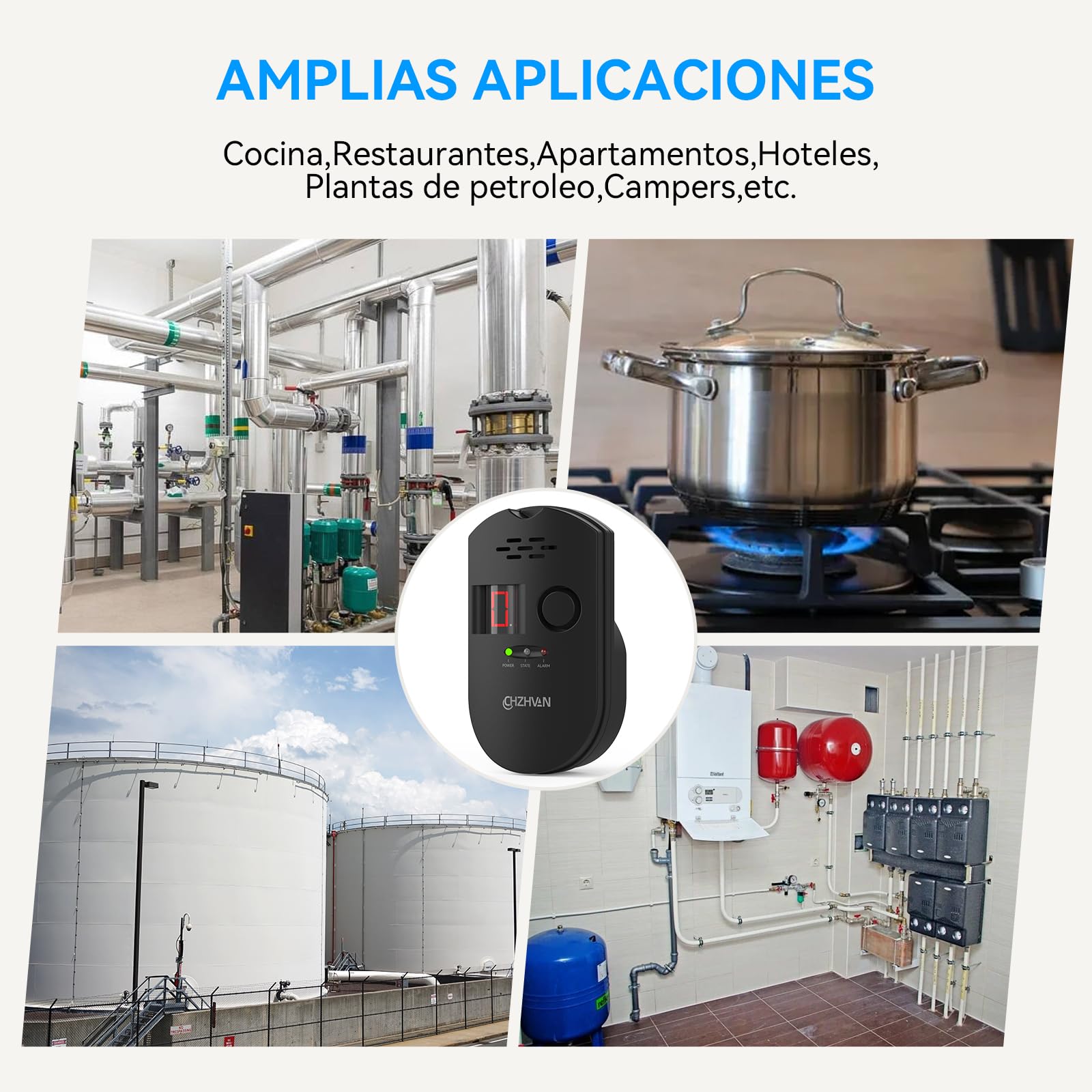 Sensor Enchufable para Detector de Gas/Gas Natural/GLP Carbono con Alarma Sonora, Pantalla Digital LED, y Monitoreo para Metano, Propano, Butano Gases Combustibles