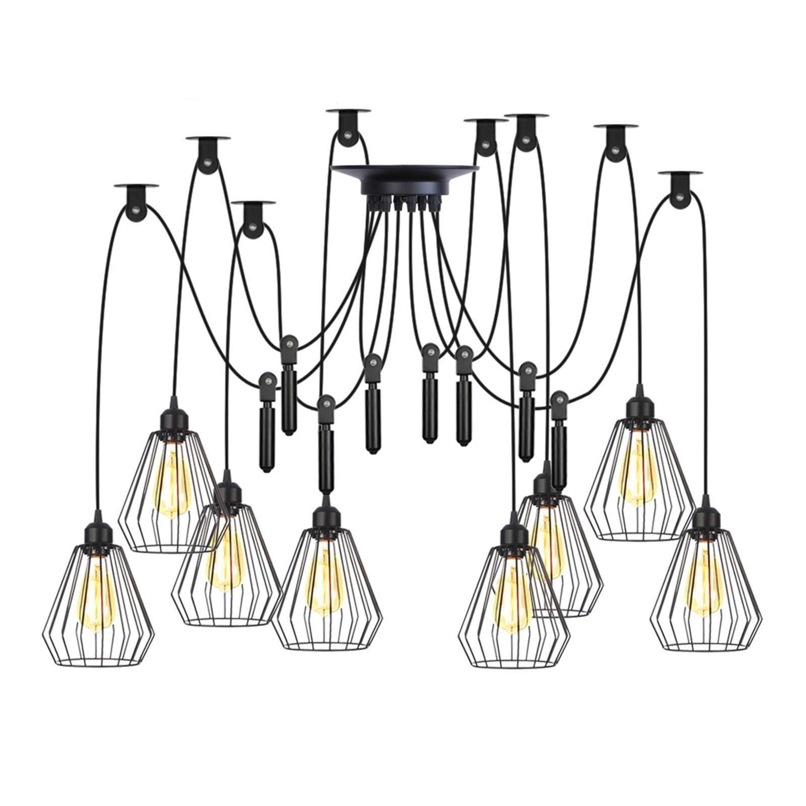 Lustre à cage rustique industriel et suspension araignée ajustable fil 2 mètres - 8
