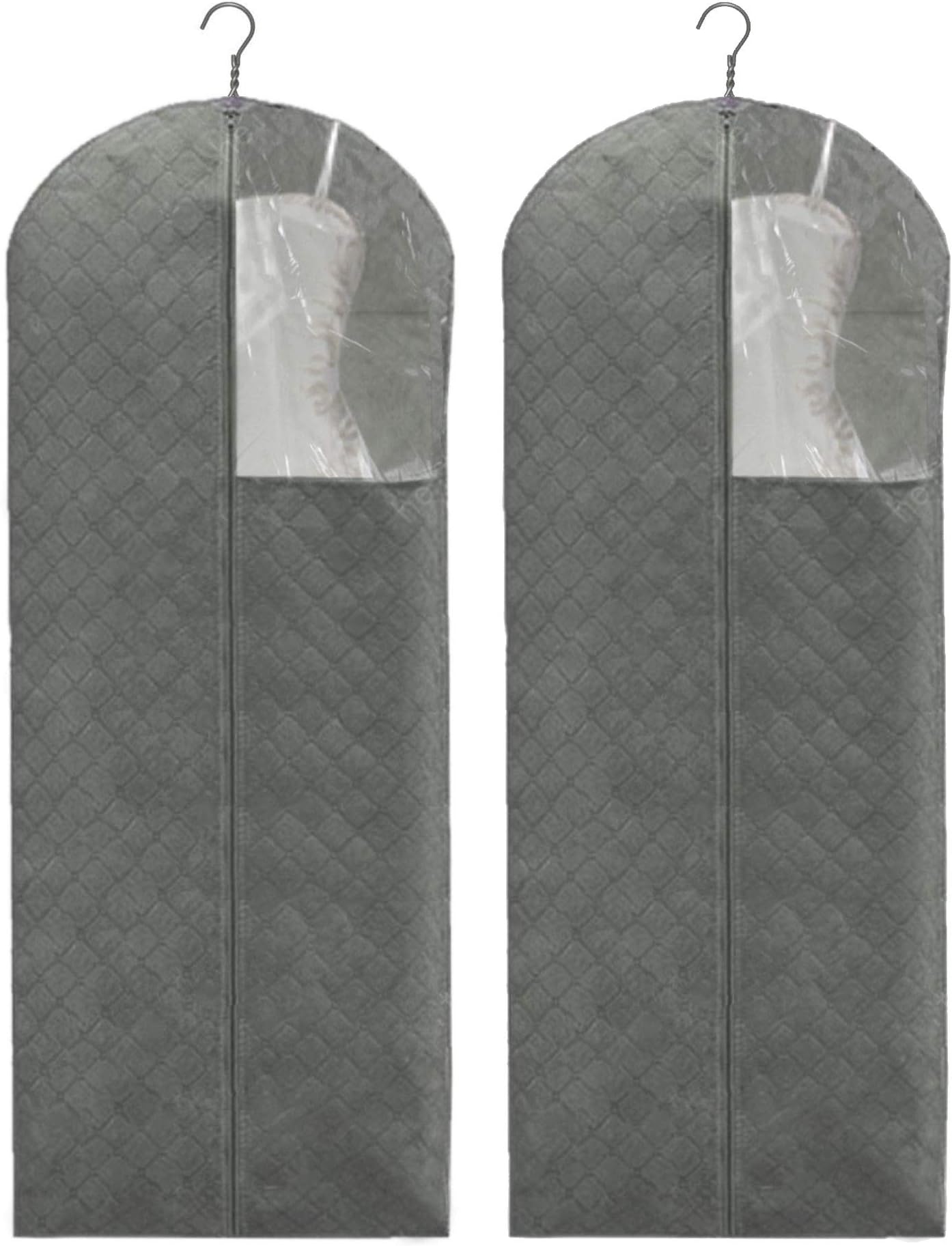 The Elixir Deco Pack of 2, 60 inch Full Length Zippered Bamboo Charcoal Breathable Dust Proof Suit Dress Garment Storage Organizer Bag for Closet and Travel