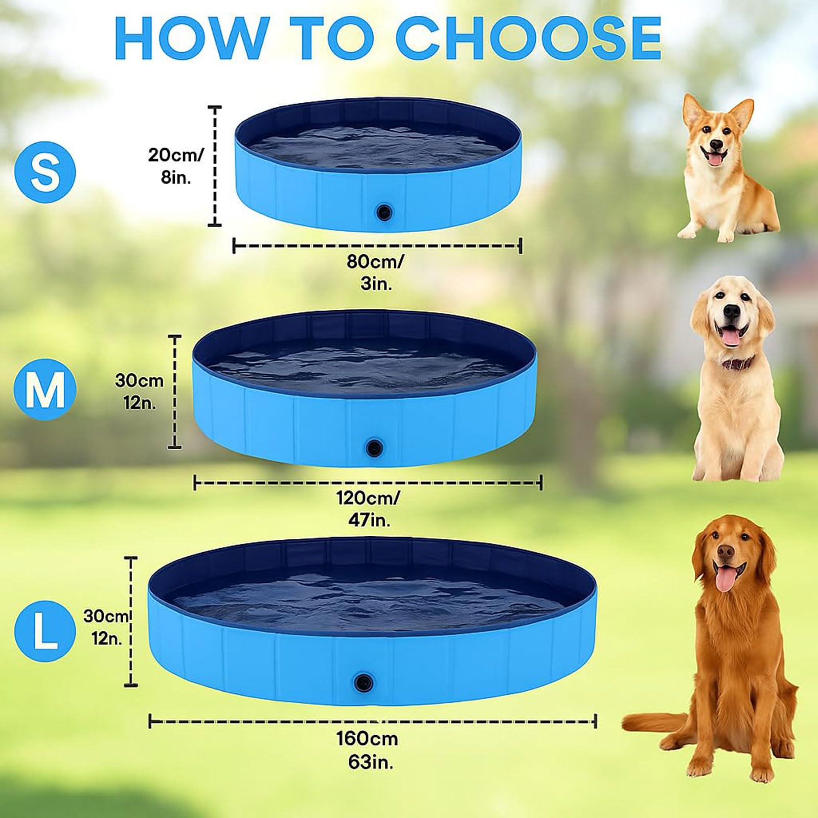 Piscina per Cani Piscina Pieghevole Non Gonfiabile in PVC Vasca Portatile Interattiva con Scarico Grande Vasca Rigida e Rotonda per Cani Gatti Cuccioli Animali 160 * 30CM