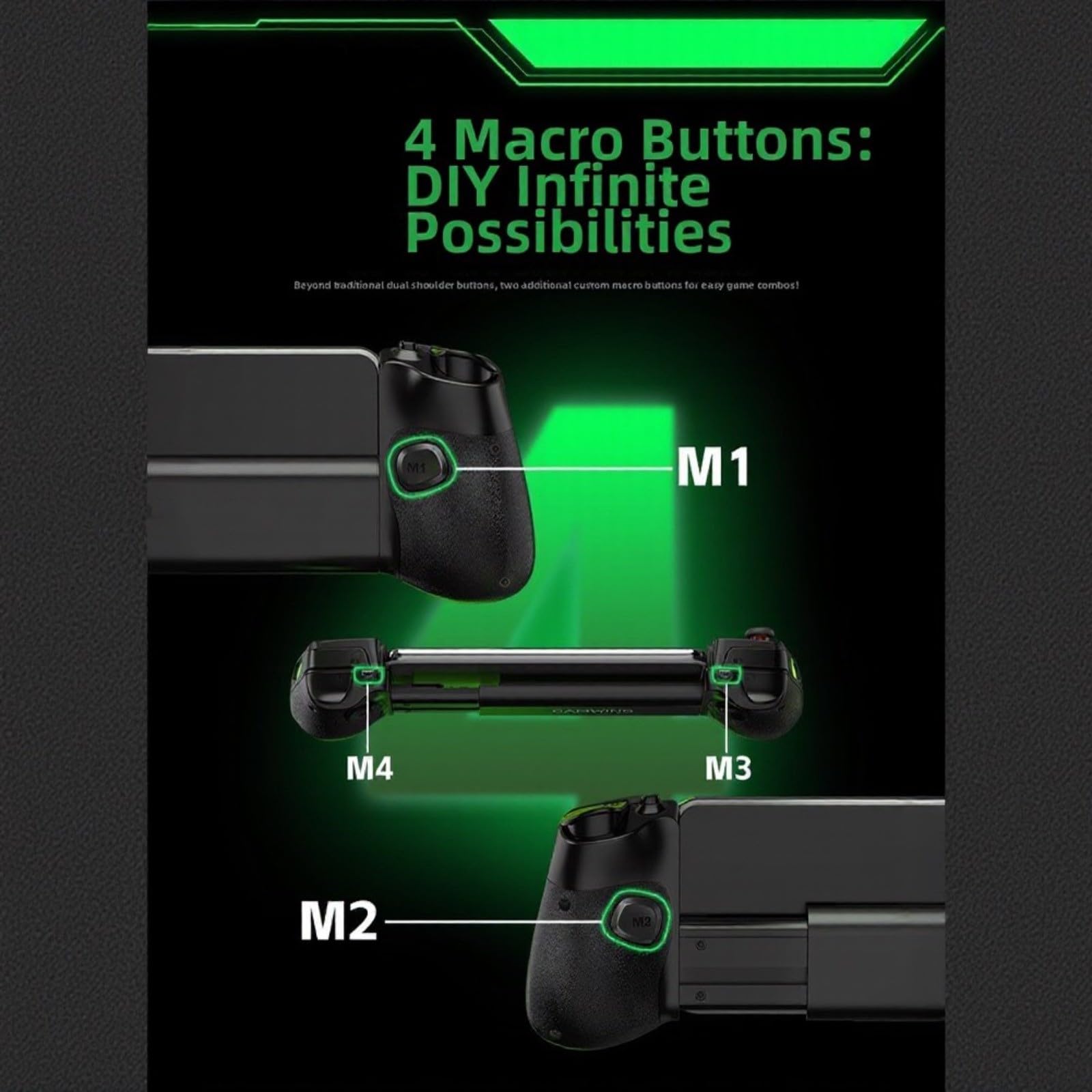 Controlador de juego móvil con joystick dual Hall para Android y iOS, diseño ergonómico de ABS, control preciso para Battle Royale, compacto, 21 x 9 x 9 cm, negro