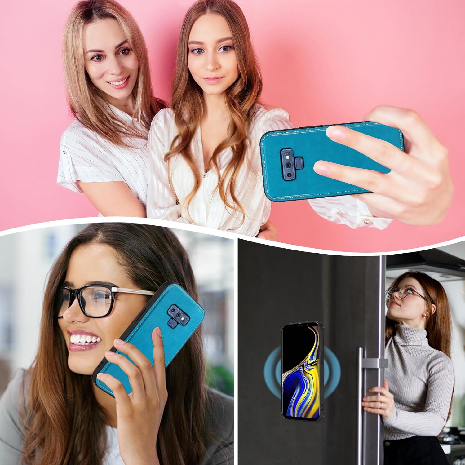 Asuwish Phone Case for Samsung Galaxy Note 9 Zipper Wallet Magnetic Detachable Cell Cover with Tempered Glass Screen Protector Crossbody Strap Mandala Flower Credit Card Holder Note9 Not S9 Women Blue
