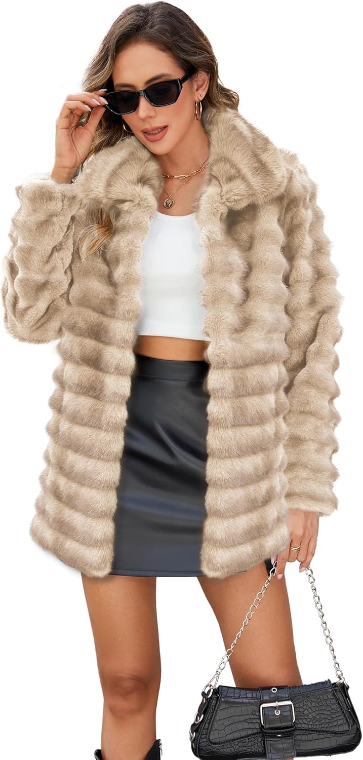 Womens Faux Fur Coats Fuzzy Long Sleeve Winter Jacket Open Front Cardigan Top Fluffy Warm Outwear with Pockets - Image 3