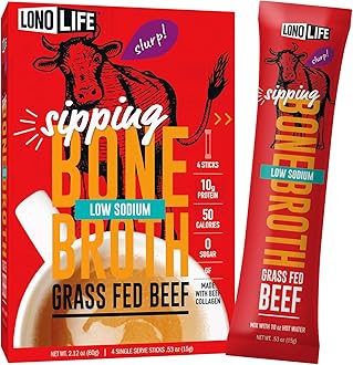 LonoLife Low-Sodium Beef Bone Broth Sticks: 10g Protein, Keto-Friendly - 4 Portable Servings