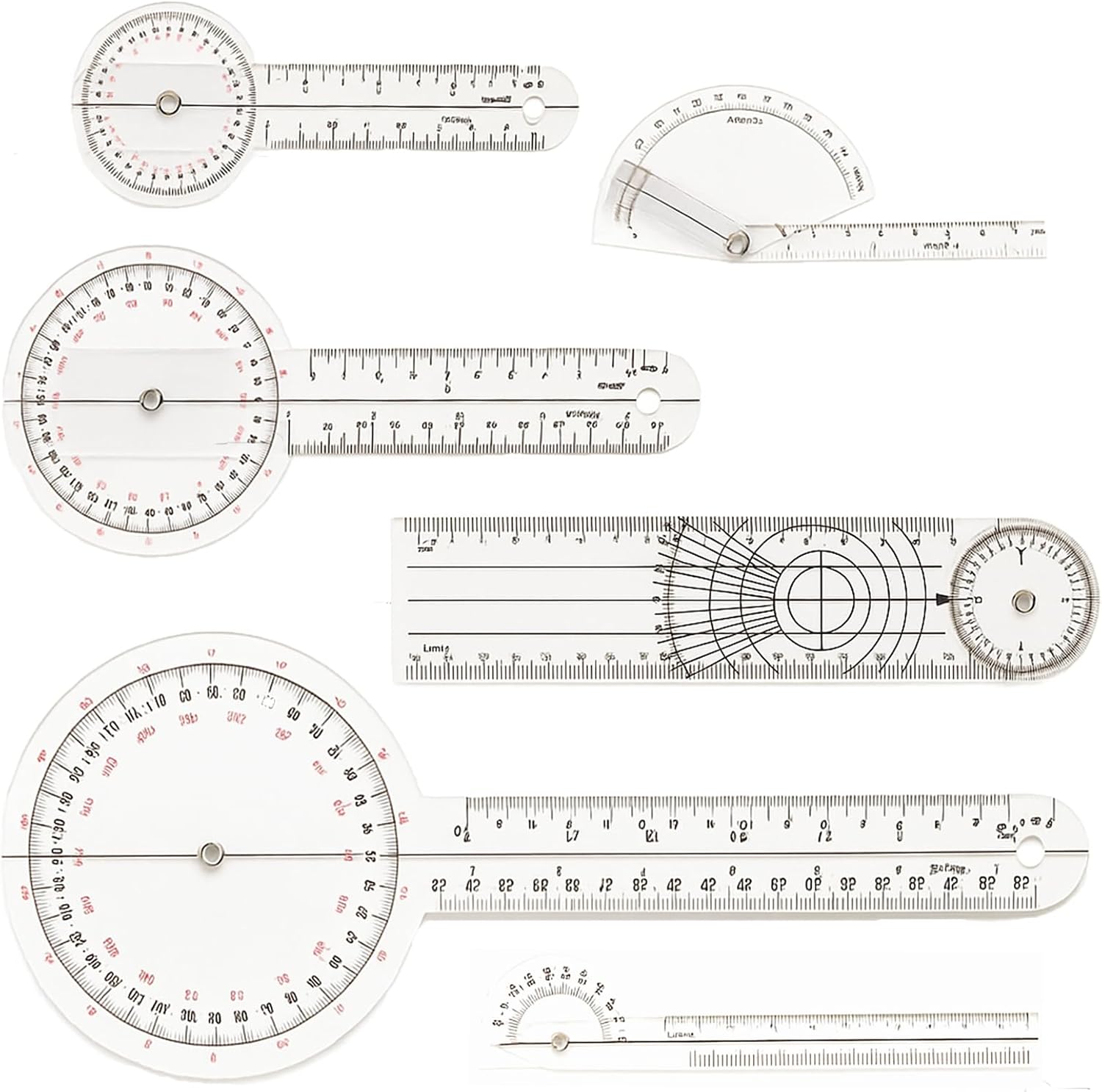 Goniometer Set of 6, 6/8/12 inch 360°Goniometer Set Protractor Angle Finder Angle Ruler Plastic Goniometer Physical Therapy for Body Measuring