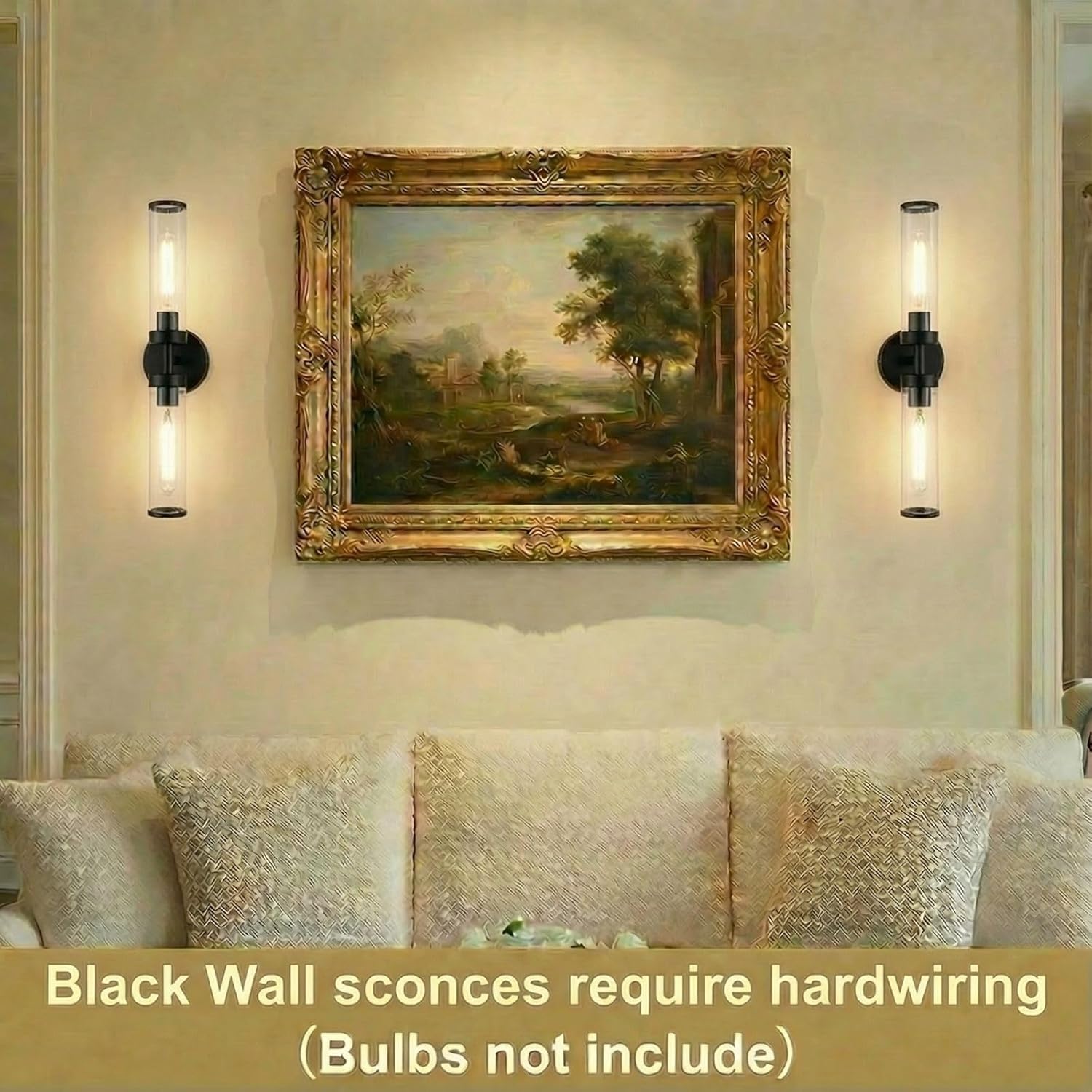 Matte Black Wall Sconces Set of Two, Bathroom Light Fixtures with Clear Glass Modern Hardwired Wall Scones for Bathroom Mirror Living Room Hallway Bedroom(Bulbs Not Include)