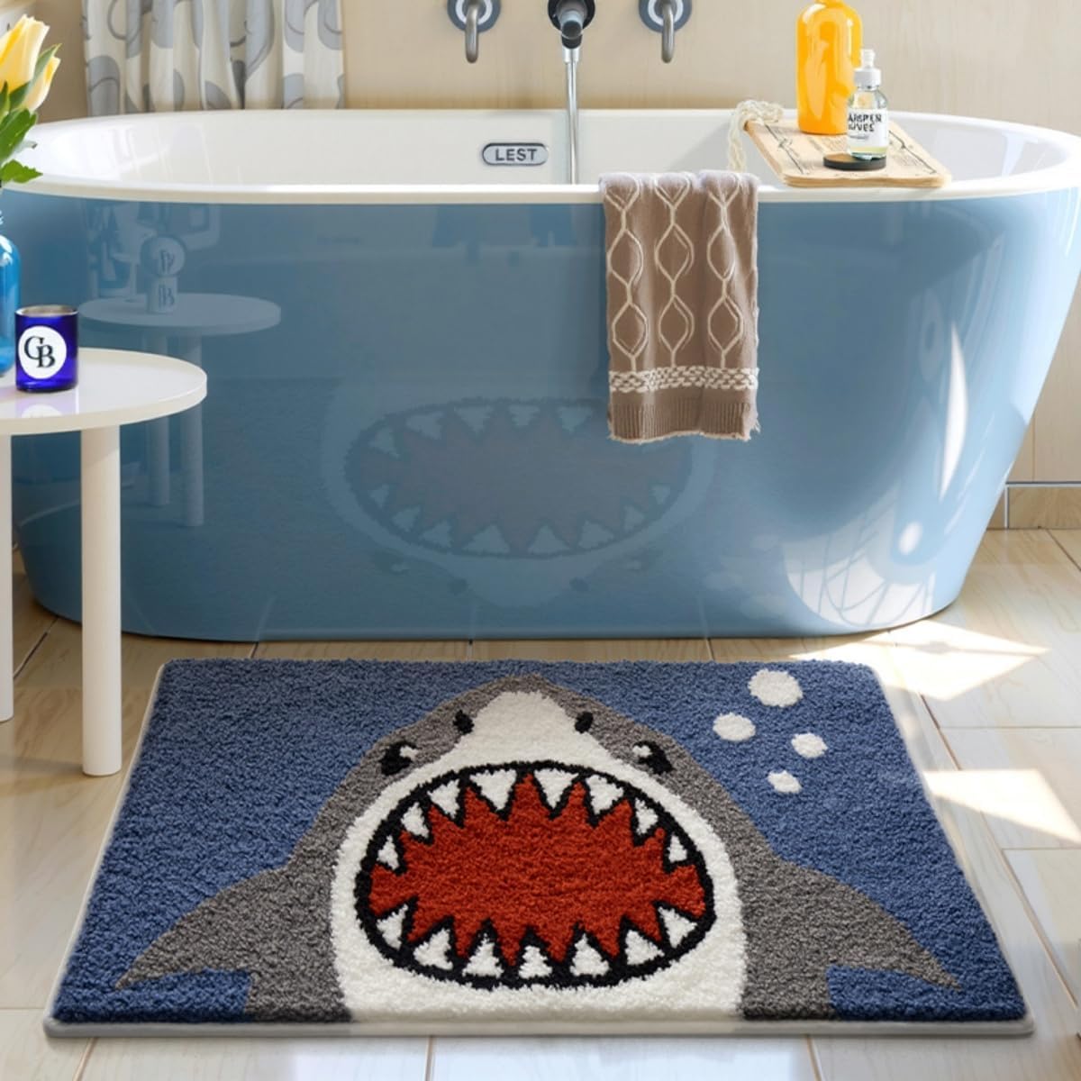 Ankah Animal Bath Mat, Cute Cartoon Bathroom Rug, Comfort Rug, Extra Absorbent Soft, Quickly Dry, Machine Washable Bath Rug Carpet for Toilet Bathtub Kitchen, 19.7" x 31.5", Shark