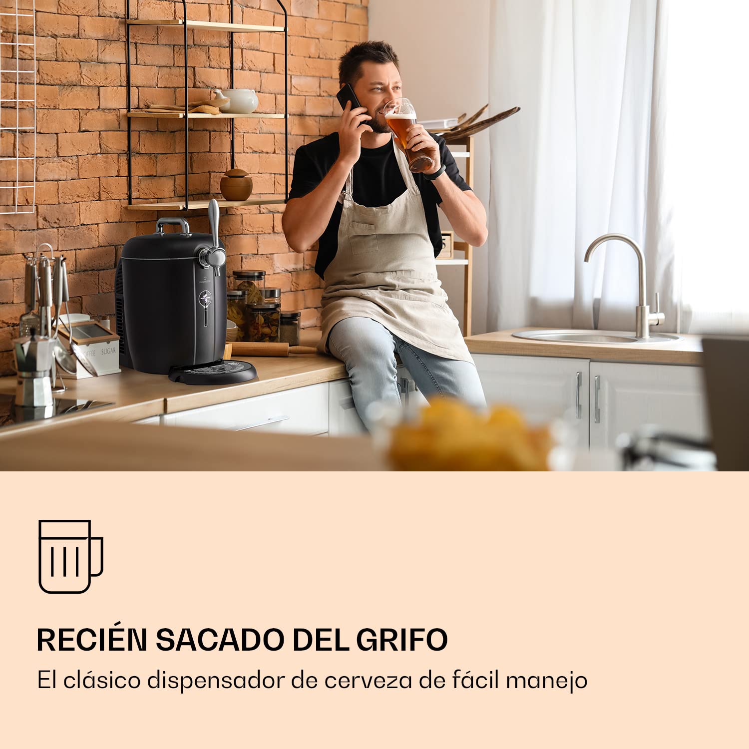 Klarstein Dispensador de Cerveza, de 6 l, Tirador para Cerveza de Barril 65 W para Mini Barriles, Temperatura 3-12 °C, Grifo Cerveza para Casa con Indicador LED de Temperatura y Nivel de Cerveza