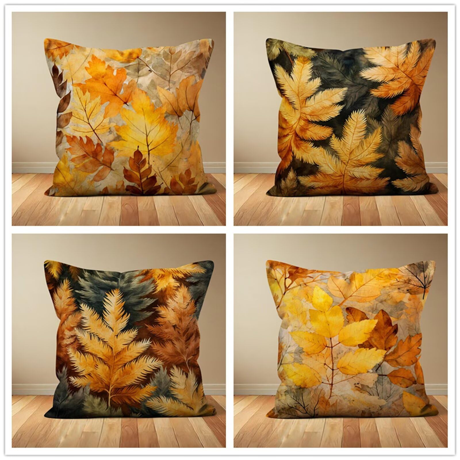 Heaen Outdoor Cushions Covers Waterproof 55x55 cm Set of 4 Square Linen Pillow Cases Autumn Leaves Decorative Dushions for Sofa Porch Patio Home Decor