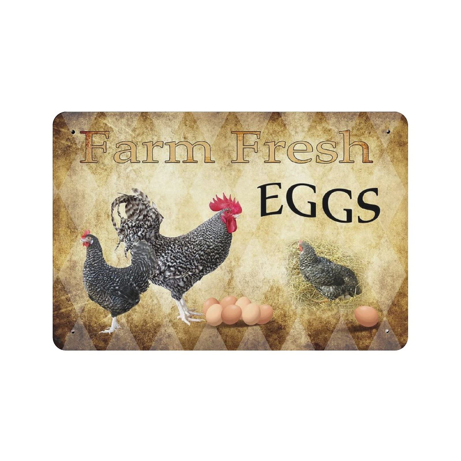 Metal Tin Sign Farm Fresh Eggs Chicken Hen Vintage Tin Poster Metal Sign Wall Decoration Country Kitchen Home Garage Decor 8"x12"