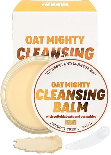 Handmade Heroes Bálsamo limpiador de avena 100% natural, removedor de maquillaje de ojos con ceramidas Bálsamo a aceite Limpiador de avena Mighty