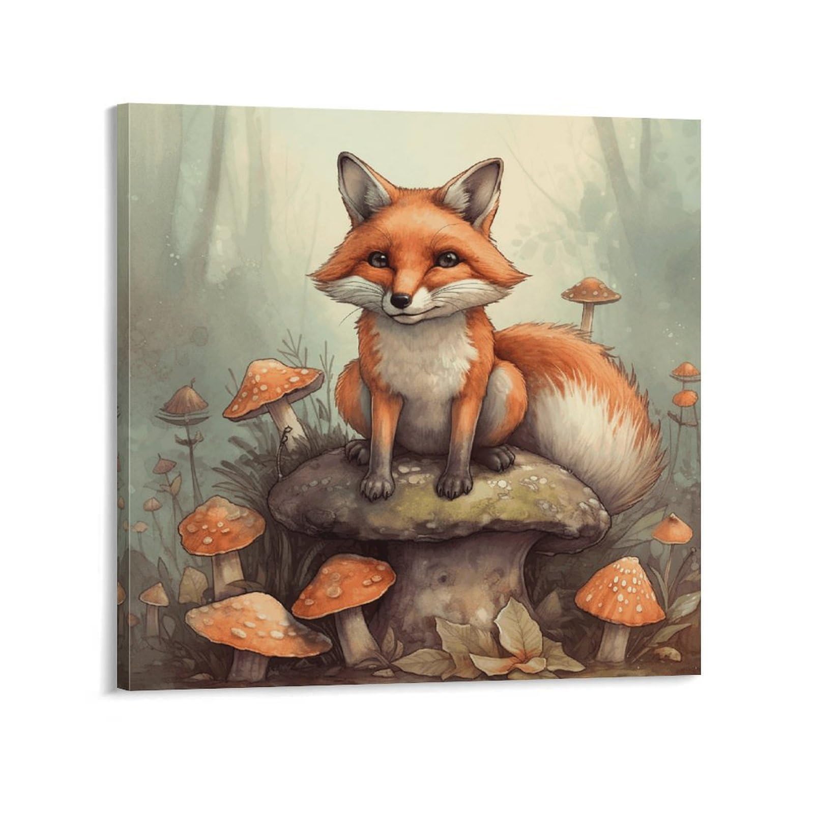 Fox in The Woods Canvas Wall Art for Bedroom 24x24inch(60x60cm) Canvas Prints Artwork for Walls Modern Picture Artwork Painting for Living Room Aesthetic Wall Paintings for Bathroom Kitchen Office Dec