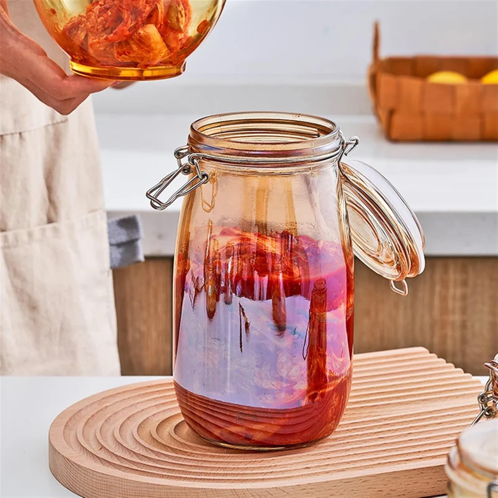 Marmeladengläser Luftdichtes Glasgefäß aus Bernsteinglas for Kaffee, Tee, Süßigkeiten, Gewürzbehälter, Honig, Marmeladenbehälter, Glasbehälter, Topf, Wohnkultur Einmachgläser(750ml)