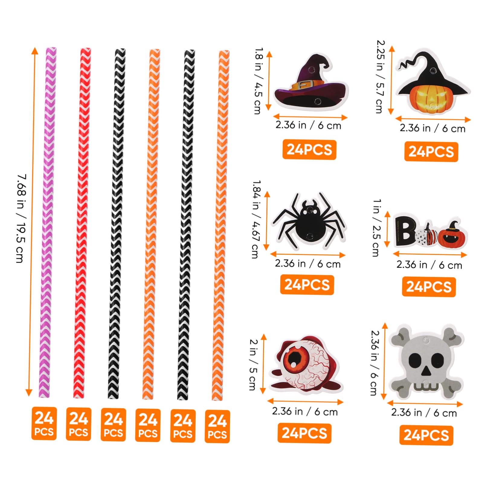 Mikinona 6confezioni Cannucce di Carta di Halloween Stampa Righe Colorata Decorazioni per Feste e Uso in Famiglia Realizzate Materiali di Carta Sicuri