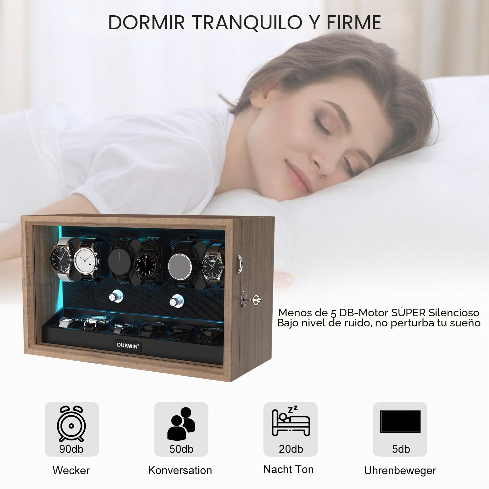 XTELARY Devanadera de Reloj Automática, Movedor automático de Relojes de Lujo para 2/3/4/6/8 Relojes, con 4 Modos