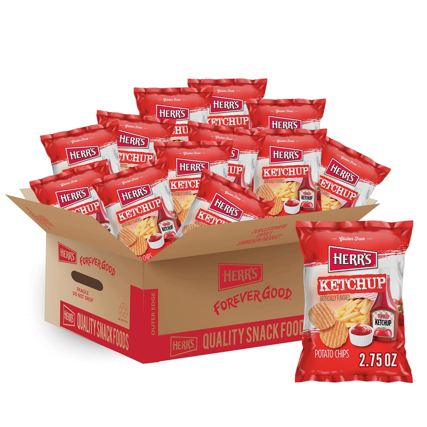 Herr's Ketchup Potato Chips, 2.75 Oz pack of 24