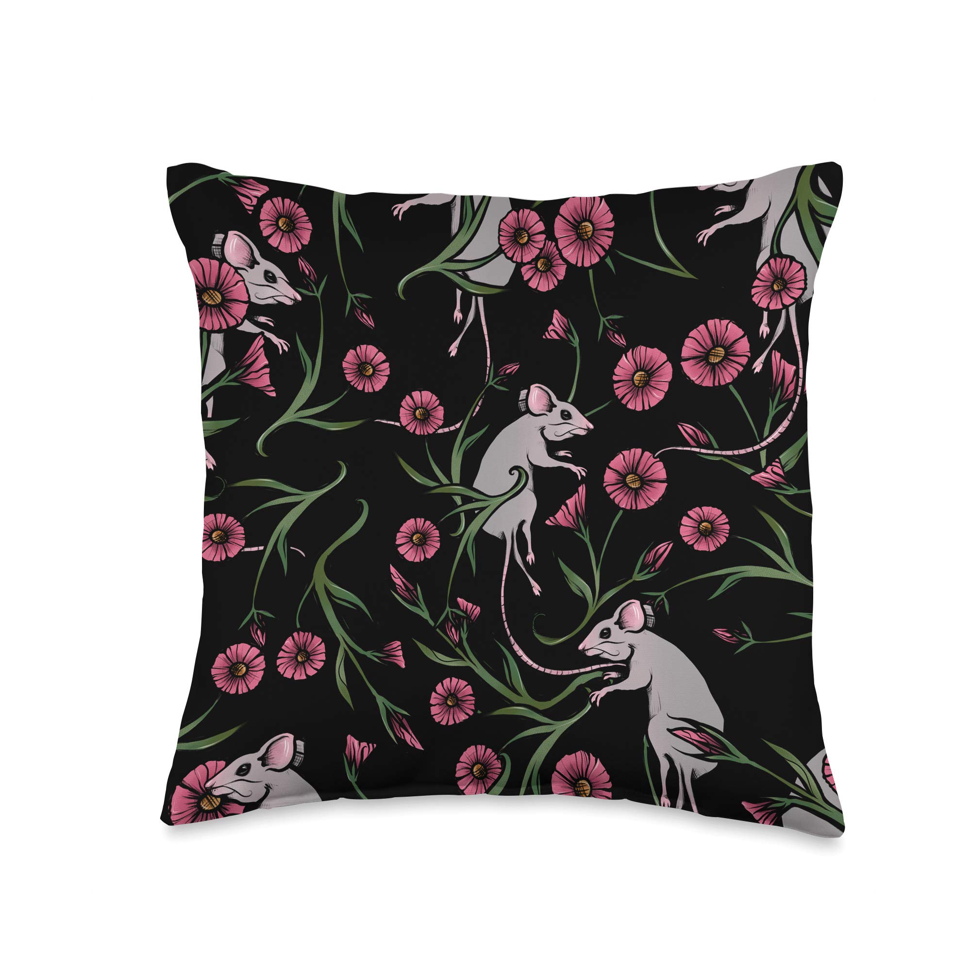 BubbSnuggRodent Floral Artwork Rodentia Flora Flowers Throw Pillow, 16x16, Multicolor