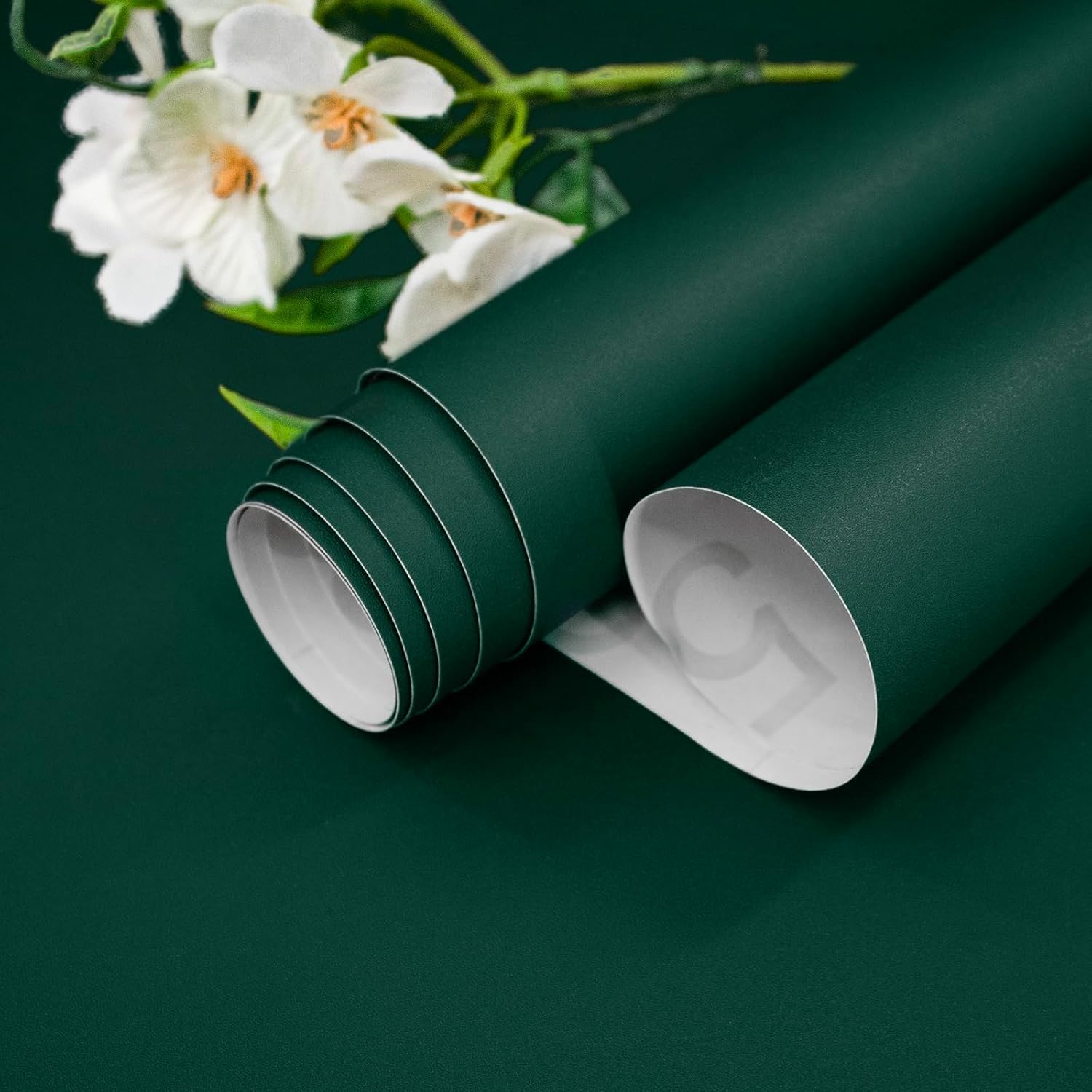 Nukofal Dark Green Wallpaper Peel and Stick Solid Green Contact Paper 17.7inch x 118.1inch Pure Wallpaper Self Adhesive Removable Wall Paper for Cabinet Shelf Decorative Texture Vinyl Film Decor