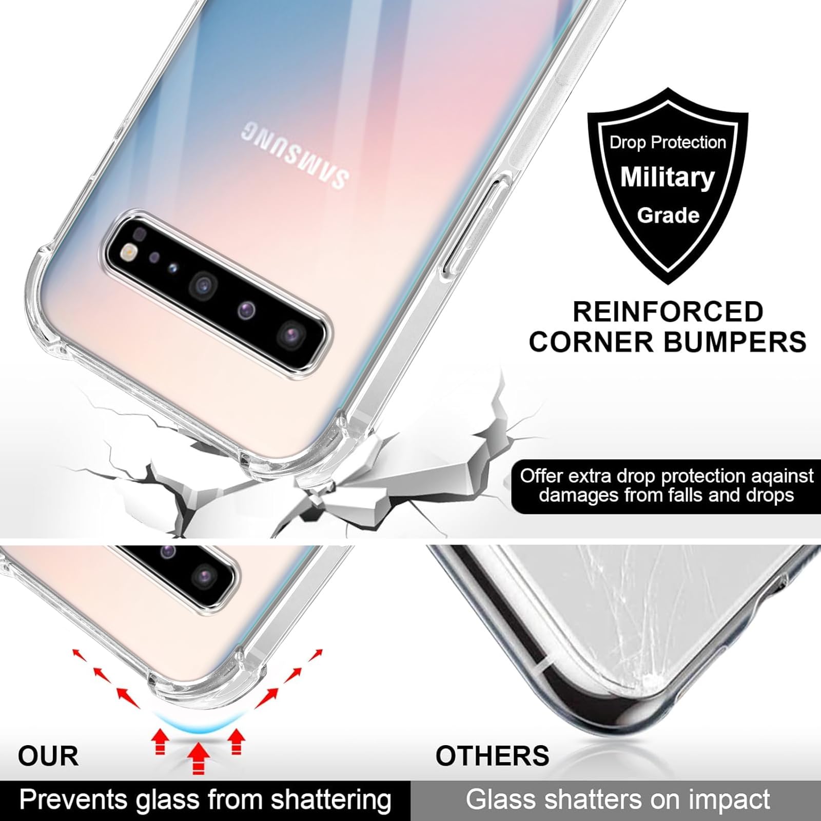 Coiwxmoi Etui do Samsung Galaxy S10 5G ze smyczą 6,7 cala, przezroczyste etui ze smyczą pasek na ramię sznurek, ultra miękki, odporny na wstrząsy silikonowy futerał TPU do Samsung S10 5G, jasnoszary