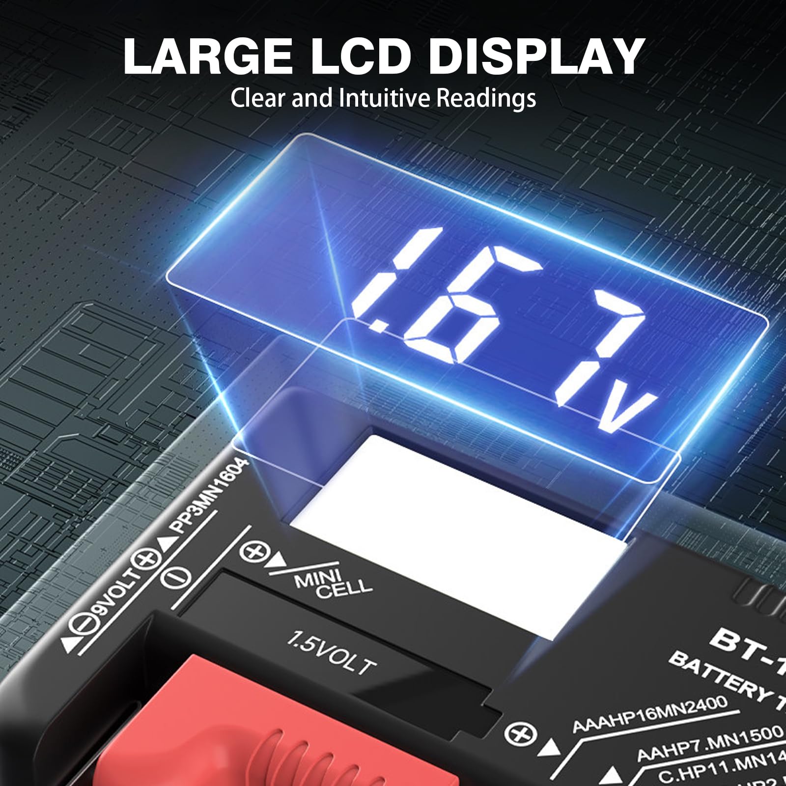 Testeur de piles et batteries universel numérique BT-168D pour écran LCD, Compatible avec Piles AA, AAA, C, D, 9V et Bouton 1,5V, pour Usage Domestique et Professionnel (Numérique explicite)