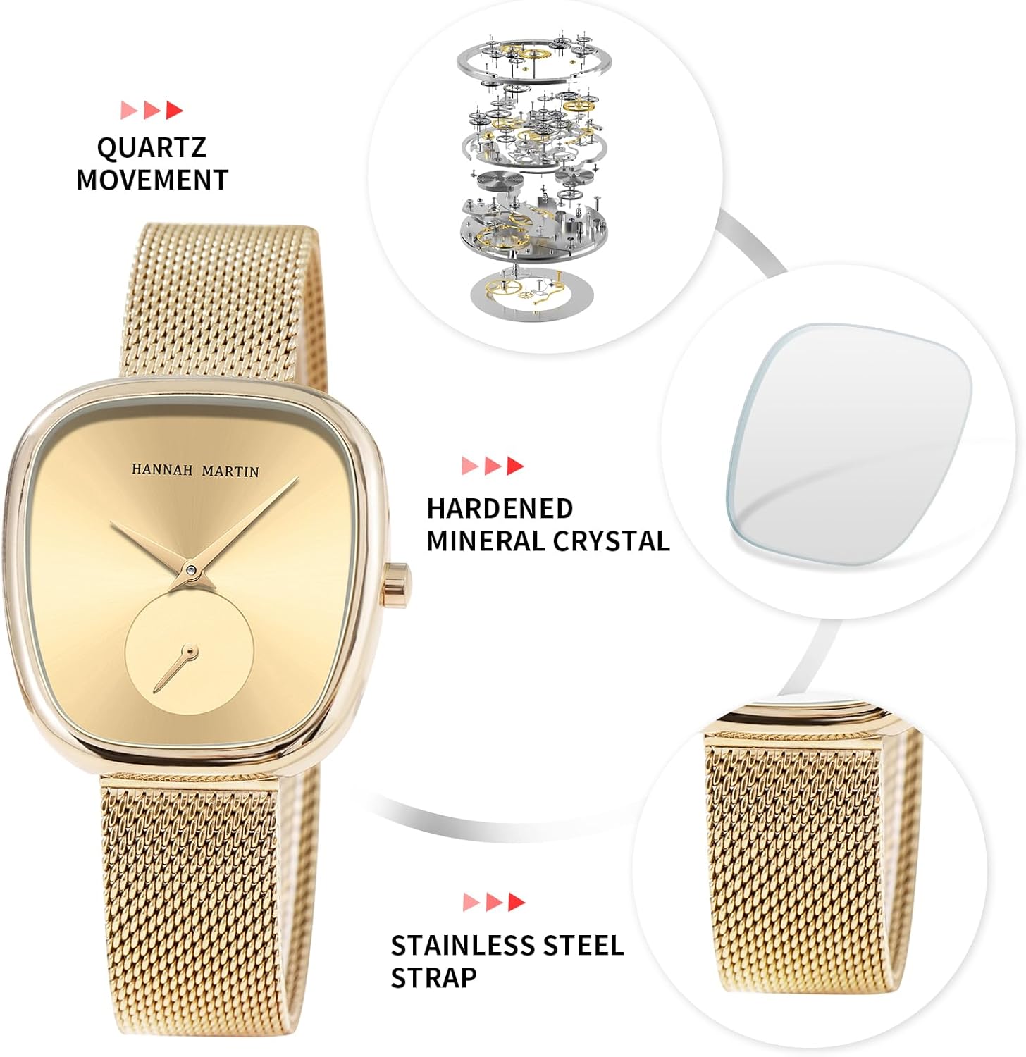 HANNAH MARTIN Watches for Women Waterproof Ladies Analog Quartz Wrist Watches Stainless Steel Band Fashion Dainty Female Watch Luxury Bracelet Diamond - Image 6