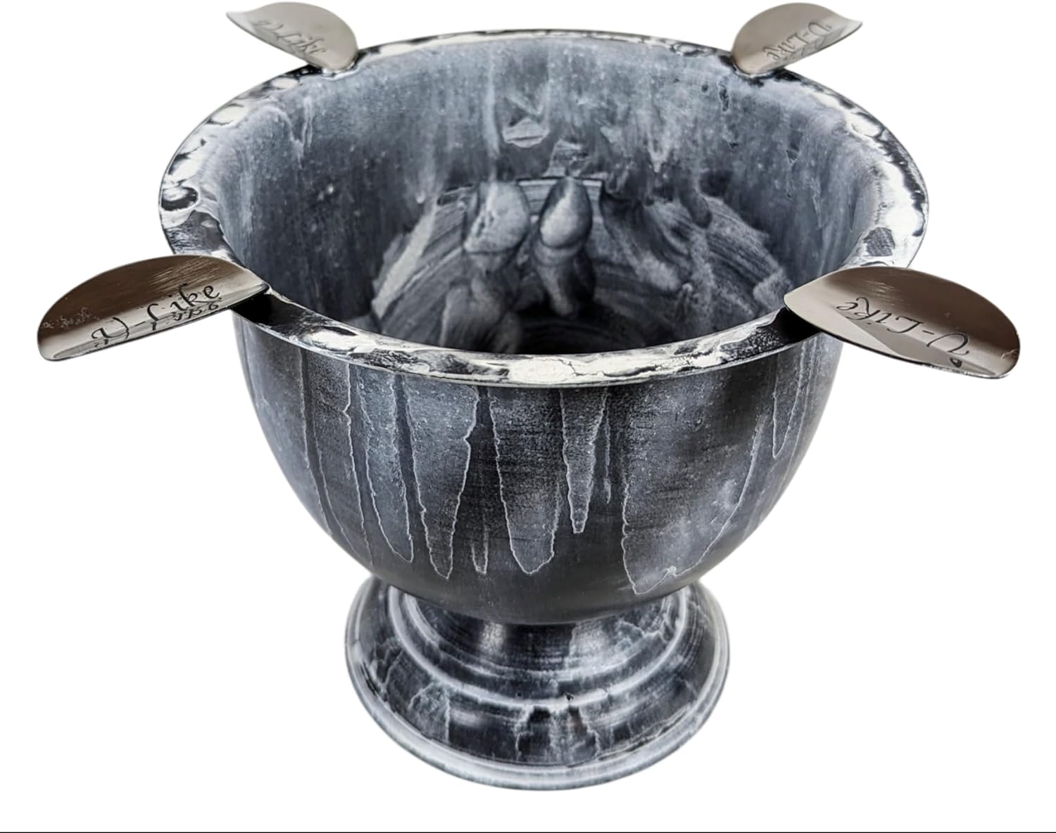 Cigar Ashtray Made In Iron Metal Tall Deep Bowl Box Pressed Wind Resistant Ashtray With 4 Stirrup (Acid Wash)