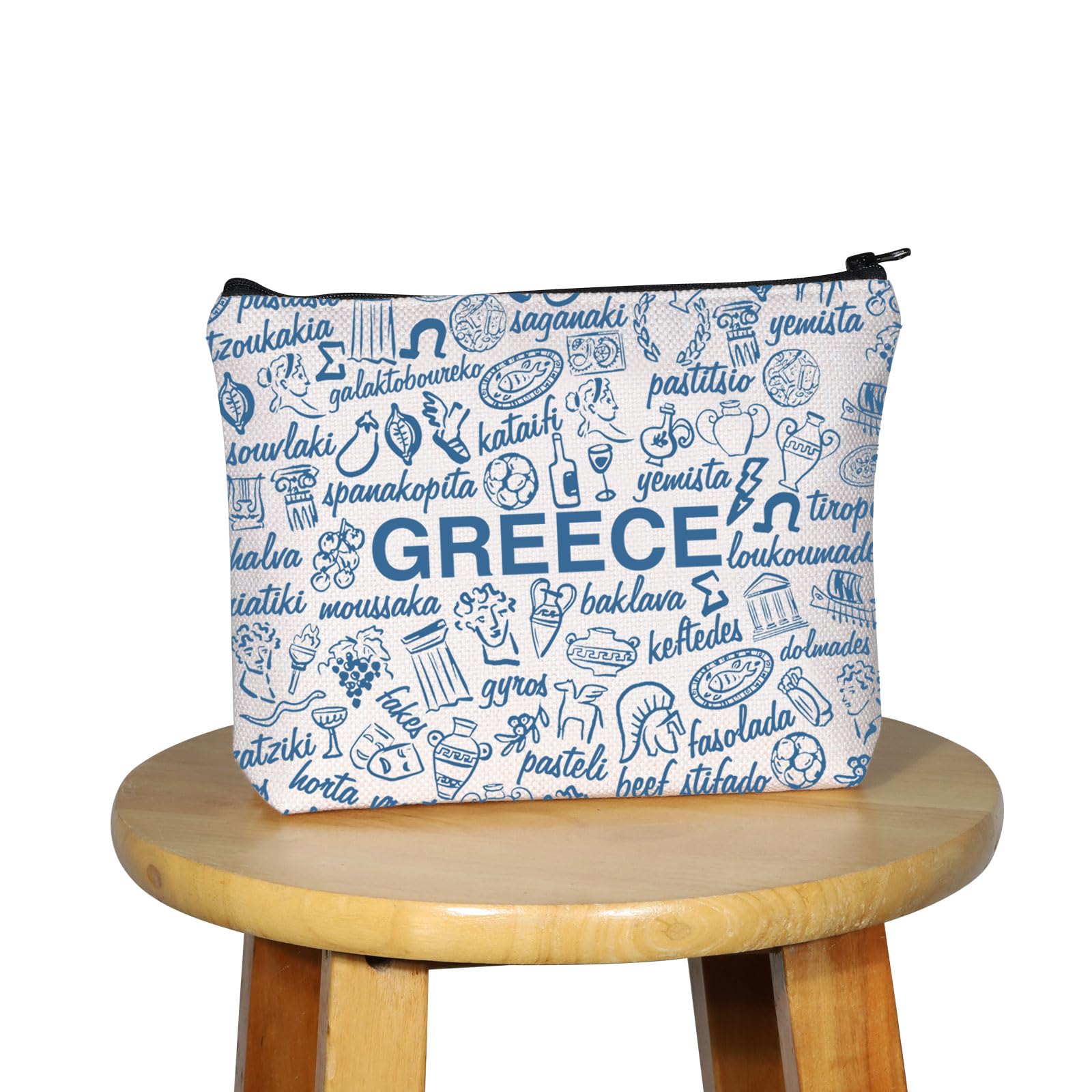 G2TUP Funny Greece Lovers Gift Greece Food Makeup Bag Greece Traveller Cosmetic Bag Greek Culture Lovers Gift (Greece Food MB)