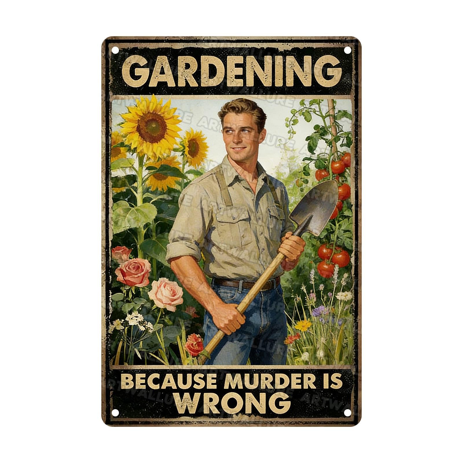 Vintage Metal Tin Sign Gardening Because Murder Is Wrong Rustic Garden Decor Outdoor Yard For Gardeners Unique Gifts 8x12inch Custom Private Property Signs