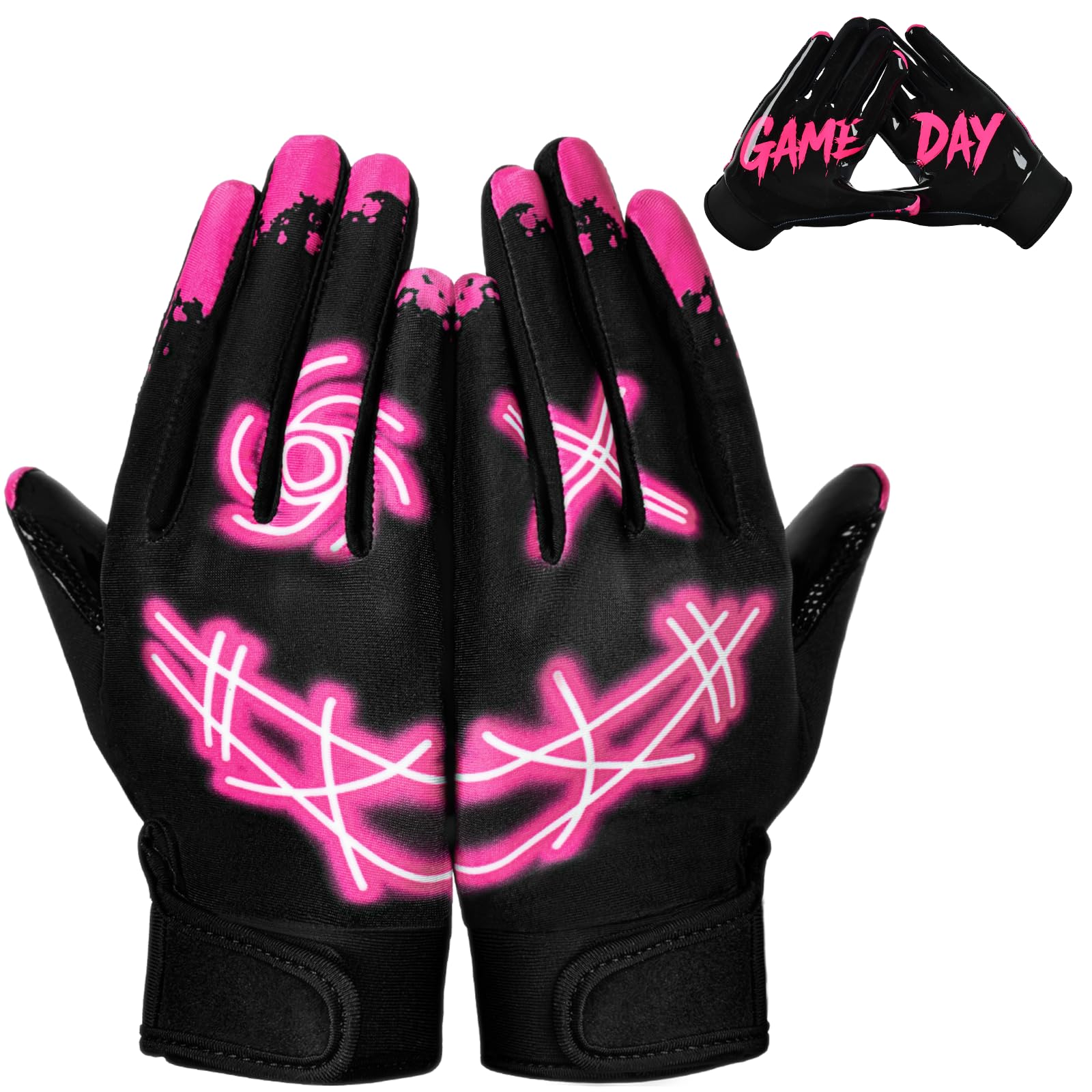 RIGWARL Football Gloves Adult Men, Youth Kids Football Gloves with Super Sticky Grip, Receiver Glove Best Gift for Adult Youth Kids Boys 8-12