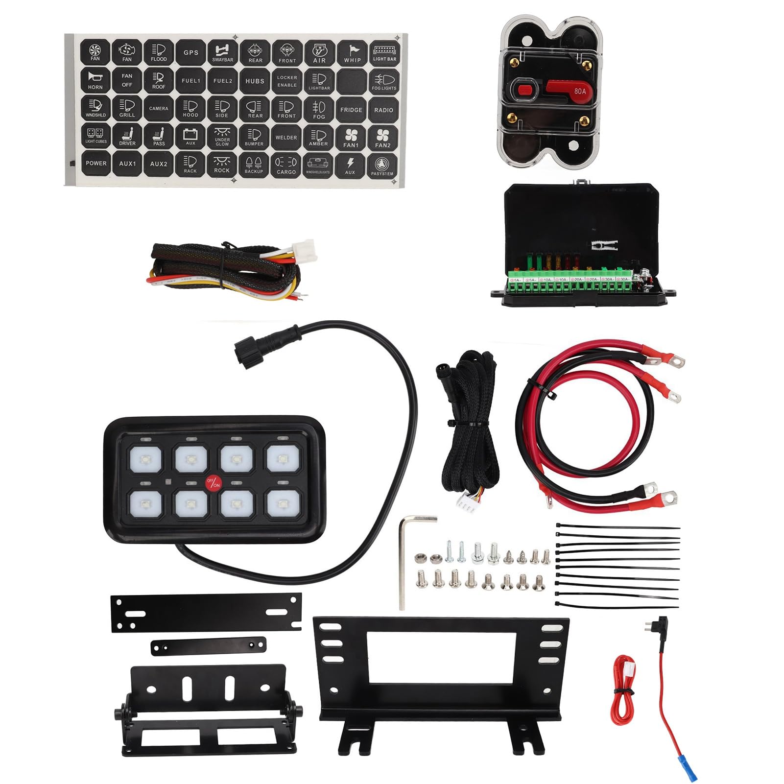 Panel Przełączników Samochodowych LED, Automatyczne ściemnianie Aluminiowego Niebieskiego światła 8 Panel Przełączników Schodowych, IP65 Uniwersalny Elektroniczny System Przekaźników Skrzynka Kontroln