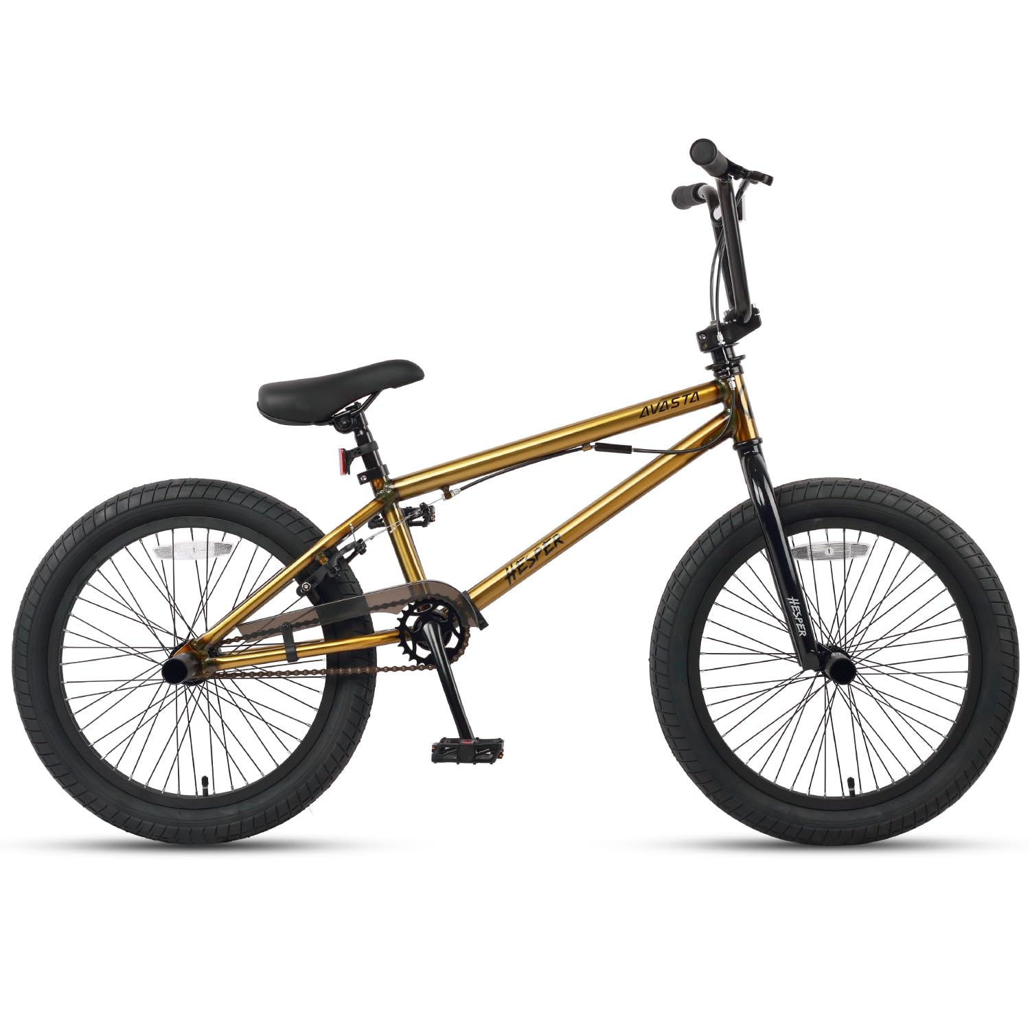 AVASTA Hesper - Bicicleta BMX Freestyle de 20 pulgadas para niños con 4 reposapiés, bicicletas para niños de 6 a 14 años y principiantes, color dorado